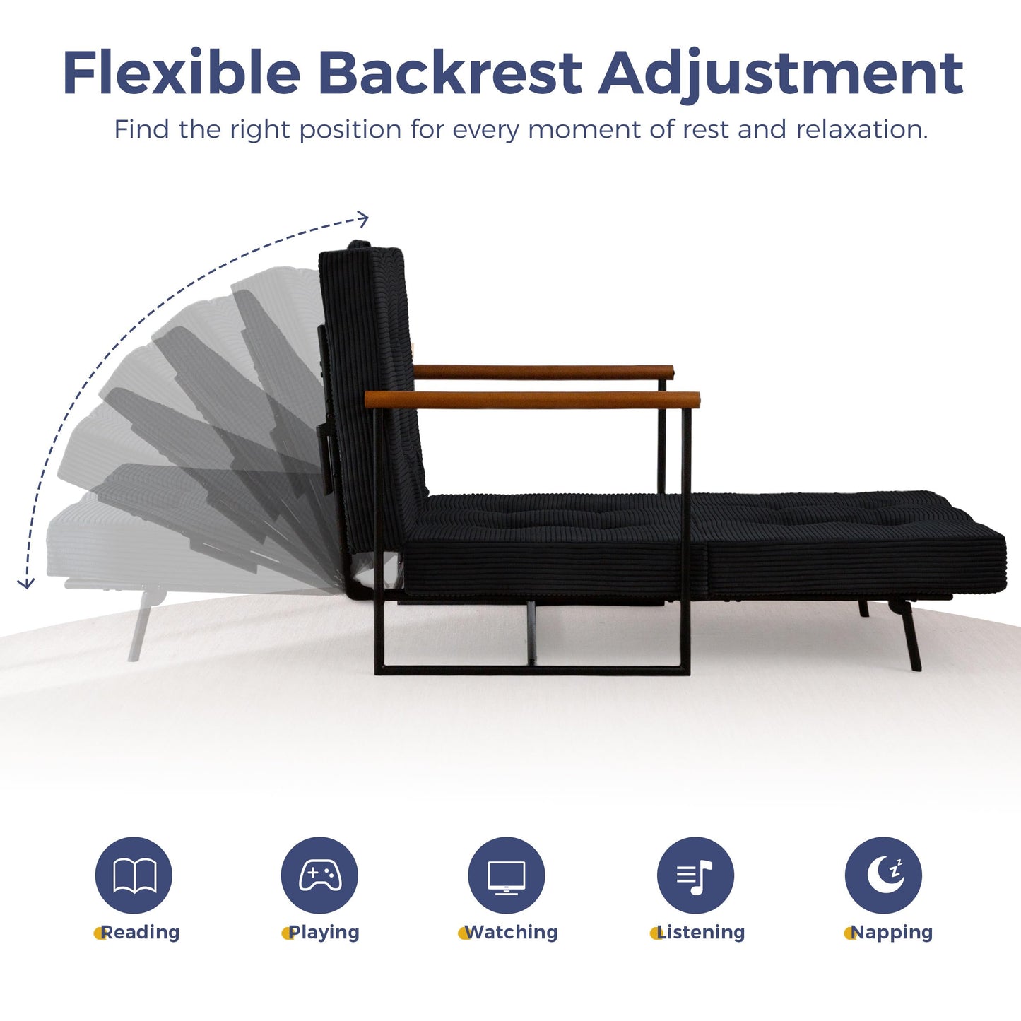 MAXYOYO Convertible Chair Bed, Folding Lounge Chair with Adjustable Backrest, Versatile Folding Sofa Bed, Tufted Corded Upholstered Chair with Frame, Adjustable Recliner Chair for Living Room, Bedroom