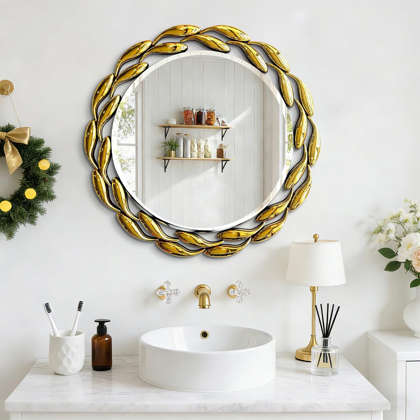 Scoffee 24 Inch Gold Round Wall Mirror Decorative Circle Bathroom Vanity Mirror Wall Mounted Mirrors for Living Room Bedroom Entryway