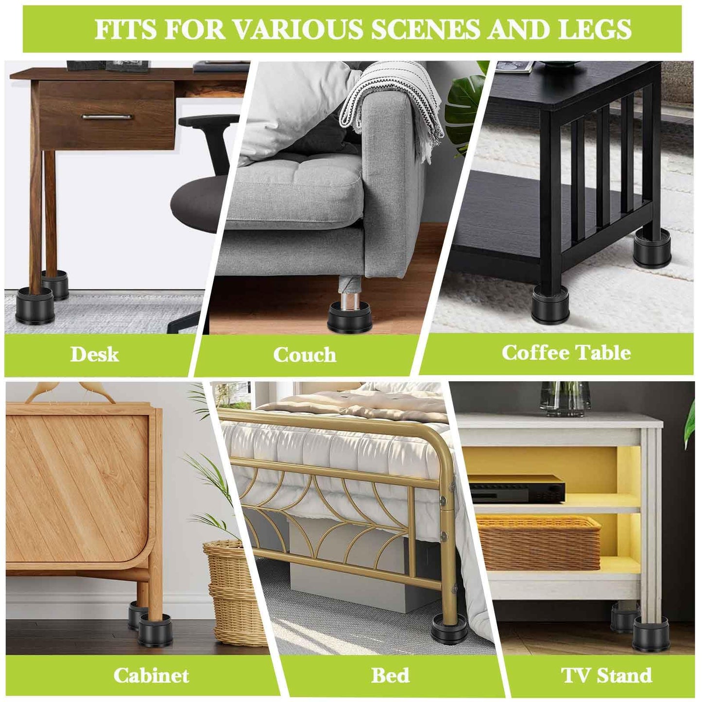 Yookwutar 4 Pack Furniture Risers 1 Inch, Adjustable Bed Risers Heavy Duty for Table Desk Couch Chair Sofa Cabinet Bed Frame Dorm, Round Stackable Table Leg Risers Lift Height 1", 2" or 3", Black