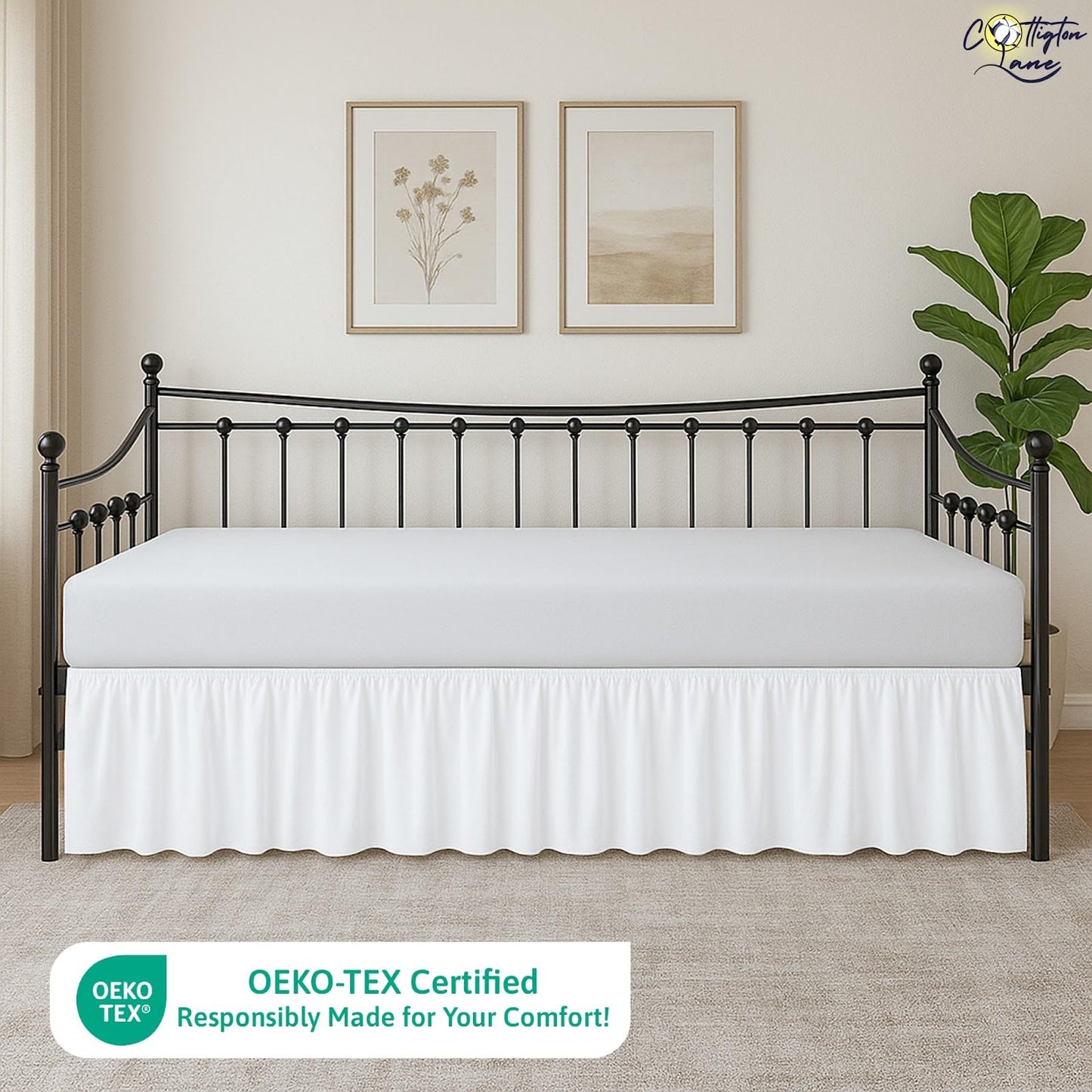 Cottington Lane Daybed Skirt with Split Corners Twin Size Gather Dust Ruffle Bedskirt 14 Inch Drop, Premium Hotel Quality Brushed Microfiber, Classic Platform Fit, White