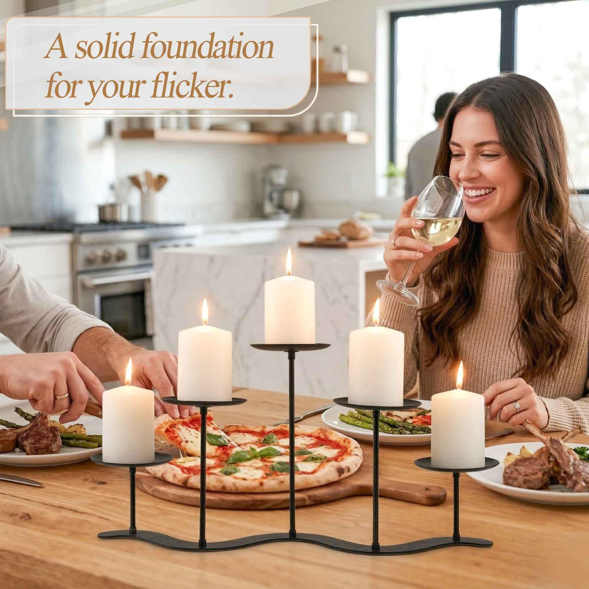 Iron Candle Holder Fireplace: 5 Metal Candelabra Centerpiece Decor - Candle Holder Stand for Candelabra Pillar Candles