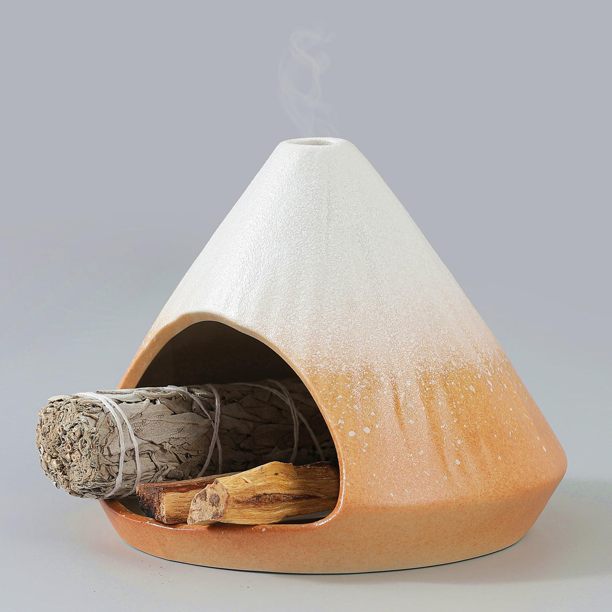Reyife Chiminea Palo Santo Holder Sage Burner, Ceramic Incense Holder for Burning Sage Smudge Sticks and Palo Santo, Smudge Bowl for Yoga, Meditation, and Energy Cleansing (Orange)