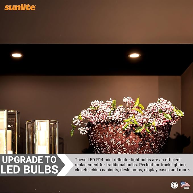 Sunlite LED R14 Mini Flood Light Bulbs, 4 Watts, 250 Lumens, Medium Base