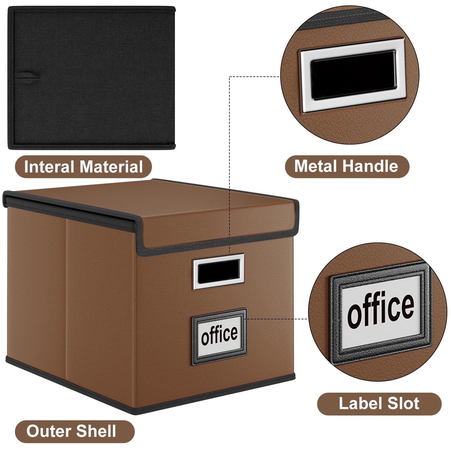 Huolewa Faux Leather File Organizer Box with Lid, Collapsible Hanging File Folder Box Organizer with Plastic Slides, Decorative Home/Office Filing System Boxes for File and Folder Storage-Brown