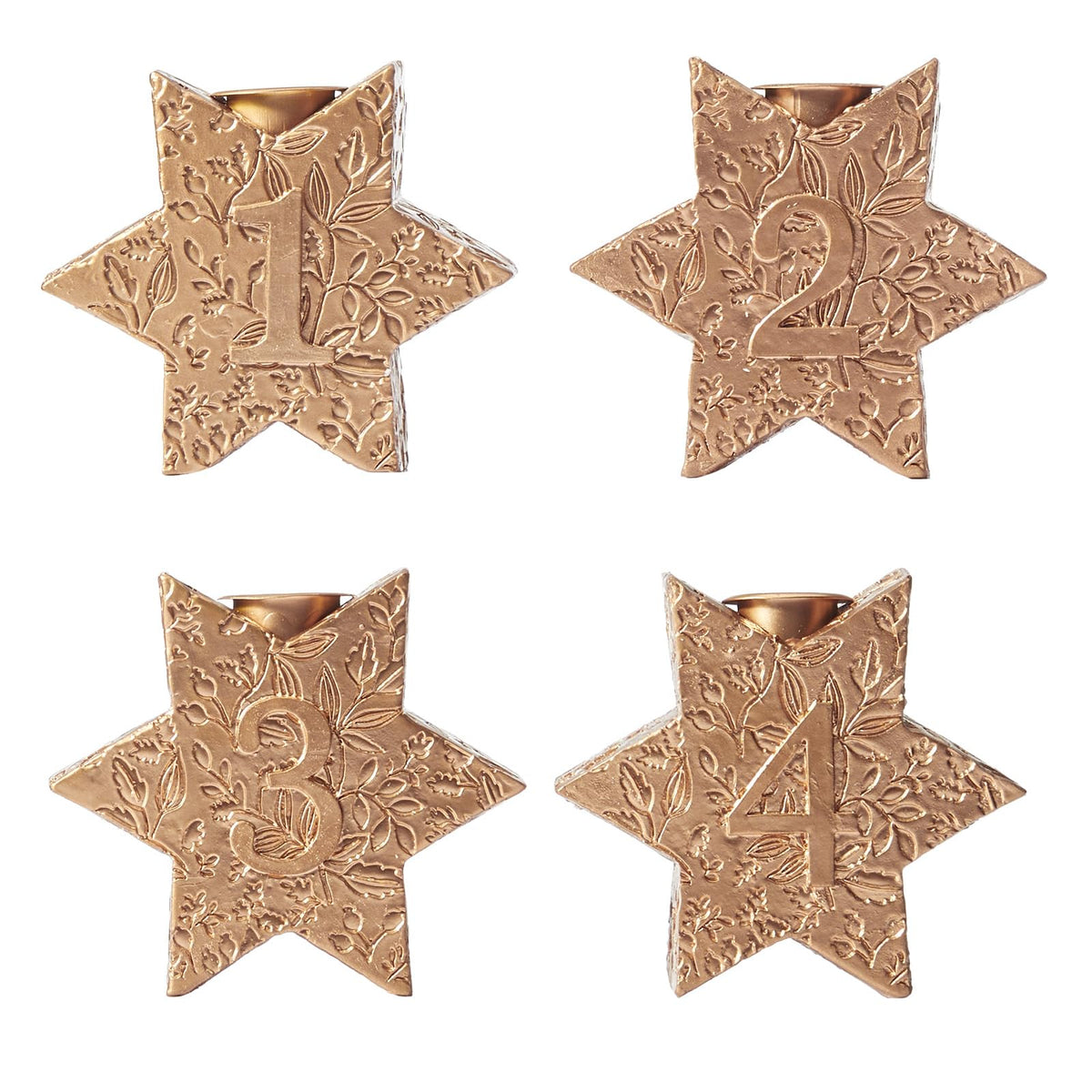 WDS WONDROUS Christmas Candle Holders Snowflake – Set of 4 Gold Star Candlestick Holder Hexagon, Taper Candle Holders for Christmas Table Centerpieces, Xmas Home Decor