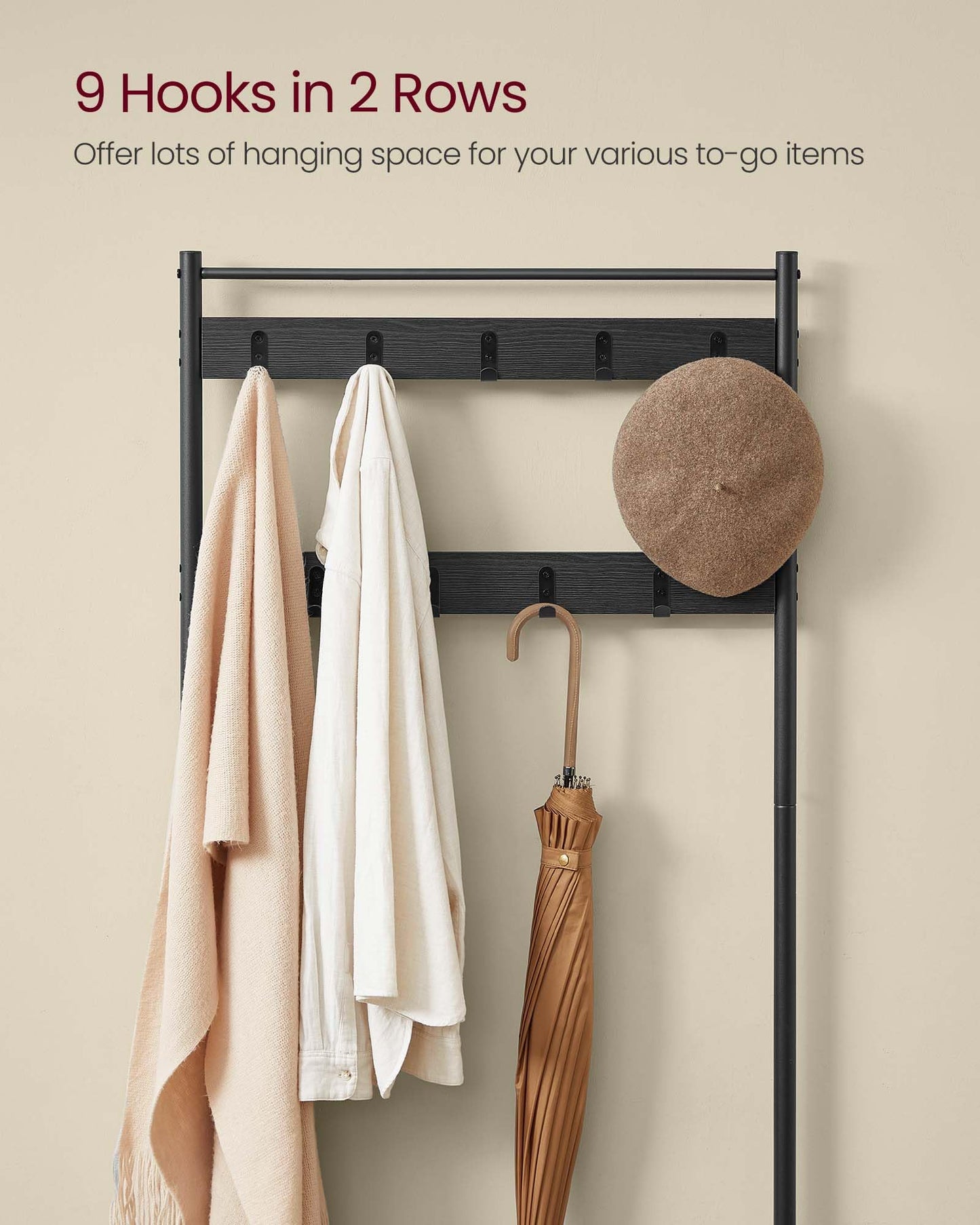 VASAGLE Coat Rack, Hall Tree with Shoe Storage Bench, Entryway Bench with Shoe Storage, 3-in-1, Steel Frame, for Entryway, 12.6 x 27.6 x 68.9 Inches, Industrial, Charcoal Gray UHSR041B01