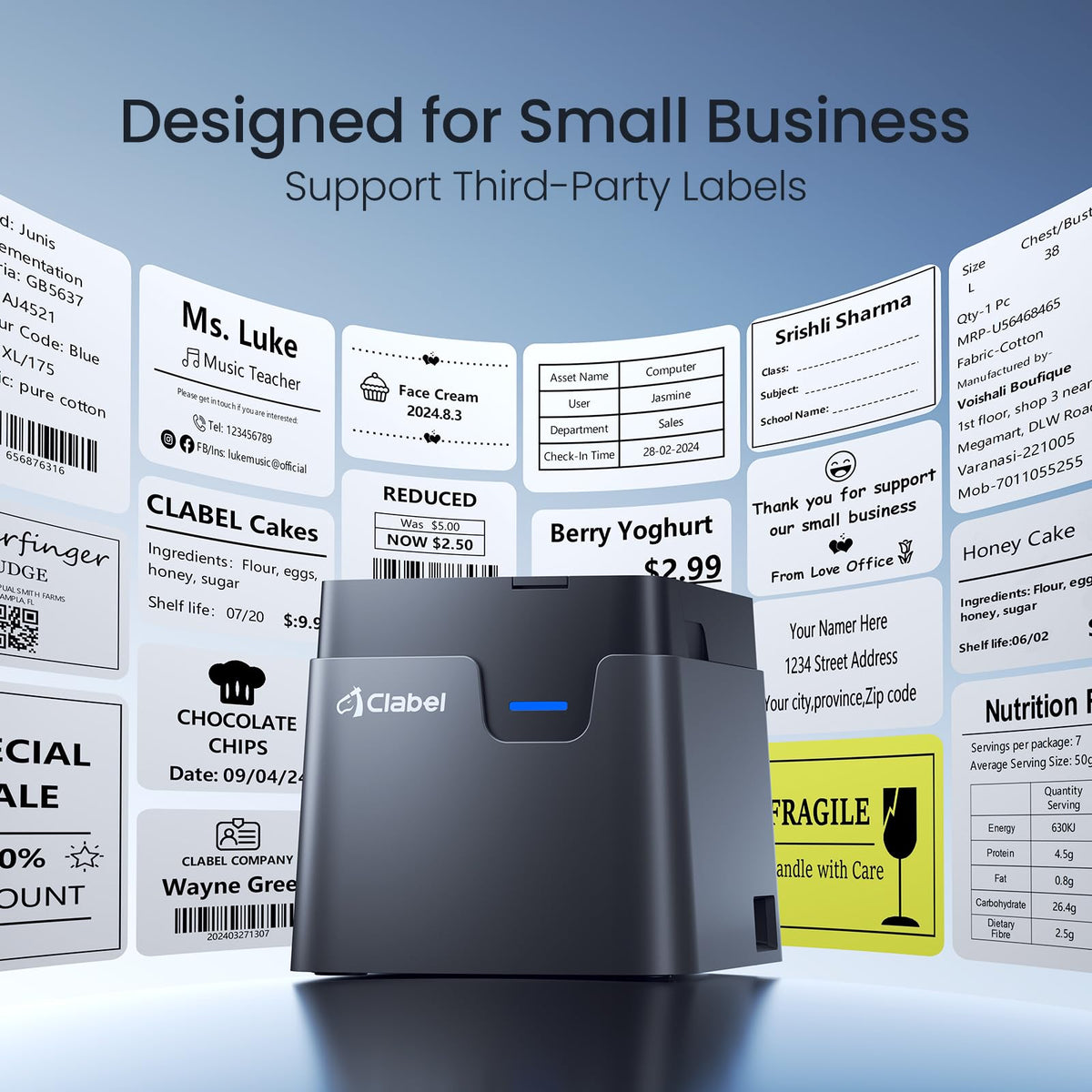 CLABEL Desk Bluetooth Barcode Label Printer: 221D Label Maker with Direct Thermal Printing, 2 Inch Print Width for Barcodes Address Office Warehouse with 1 Roll Label