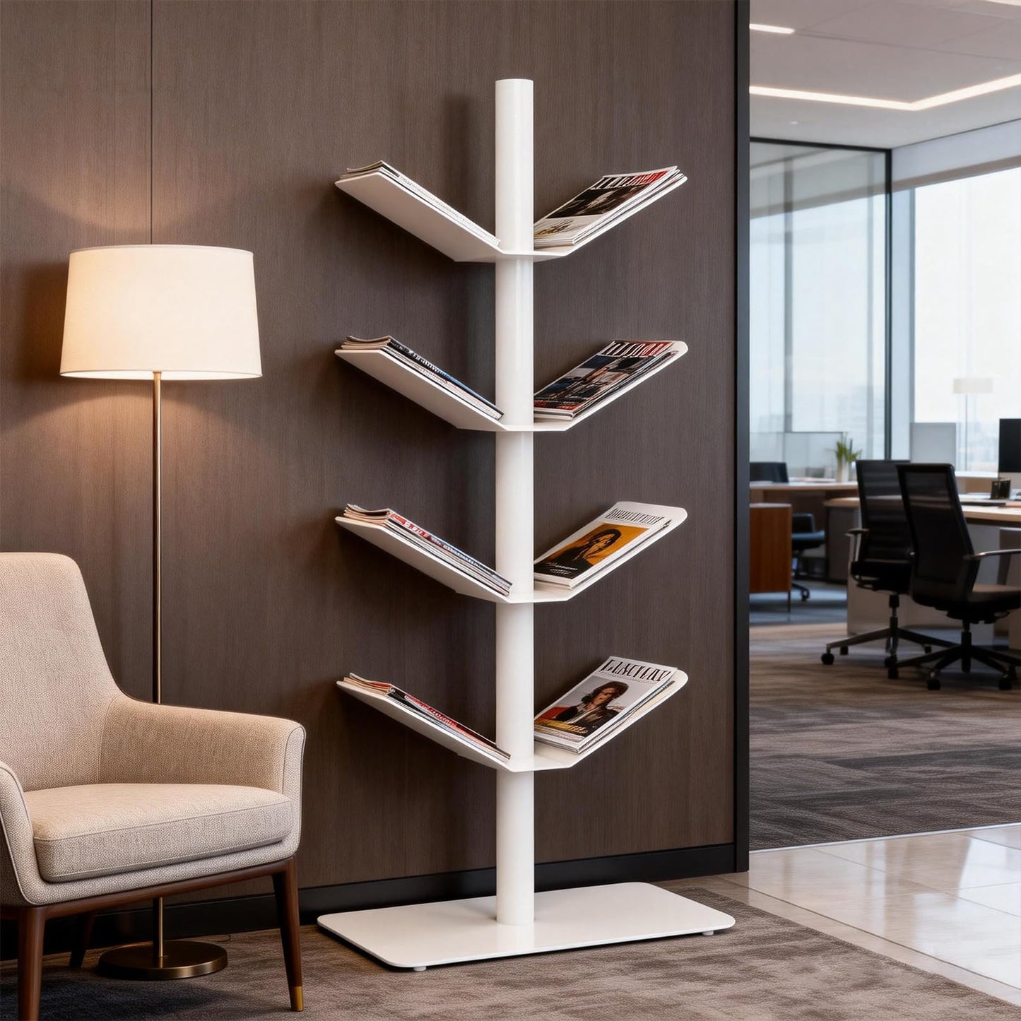 Luttasa 5 Tier Metal Spine Bookshelf Tower, Metal Vertical Bookshelf Display Shelf for Collectibles, Fgures, for Study Room, Living Room, Office, Bedroom (White, 5 Tier(V-Shaped))