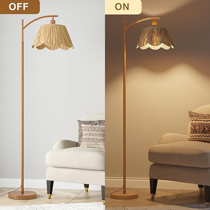 Oneach Rattan Floor Lamp for Bedroom, Boho Floor Lamp
