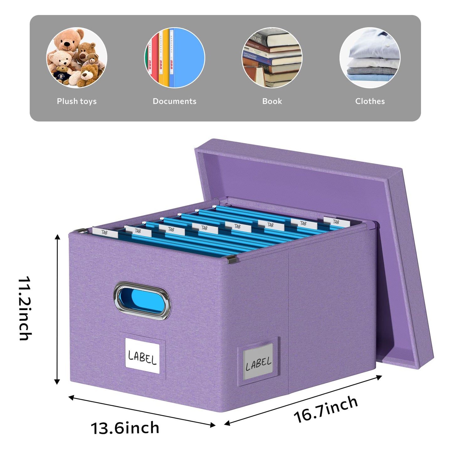 DYWMM File Organizer Collapsible Storage Box for Office File Box with Lids Document Organizer for Office and Home Easy Slide Durable Hanging File Box (Purple)