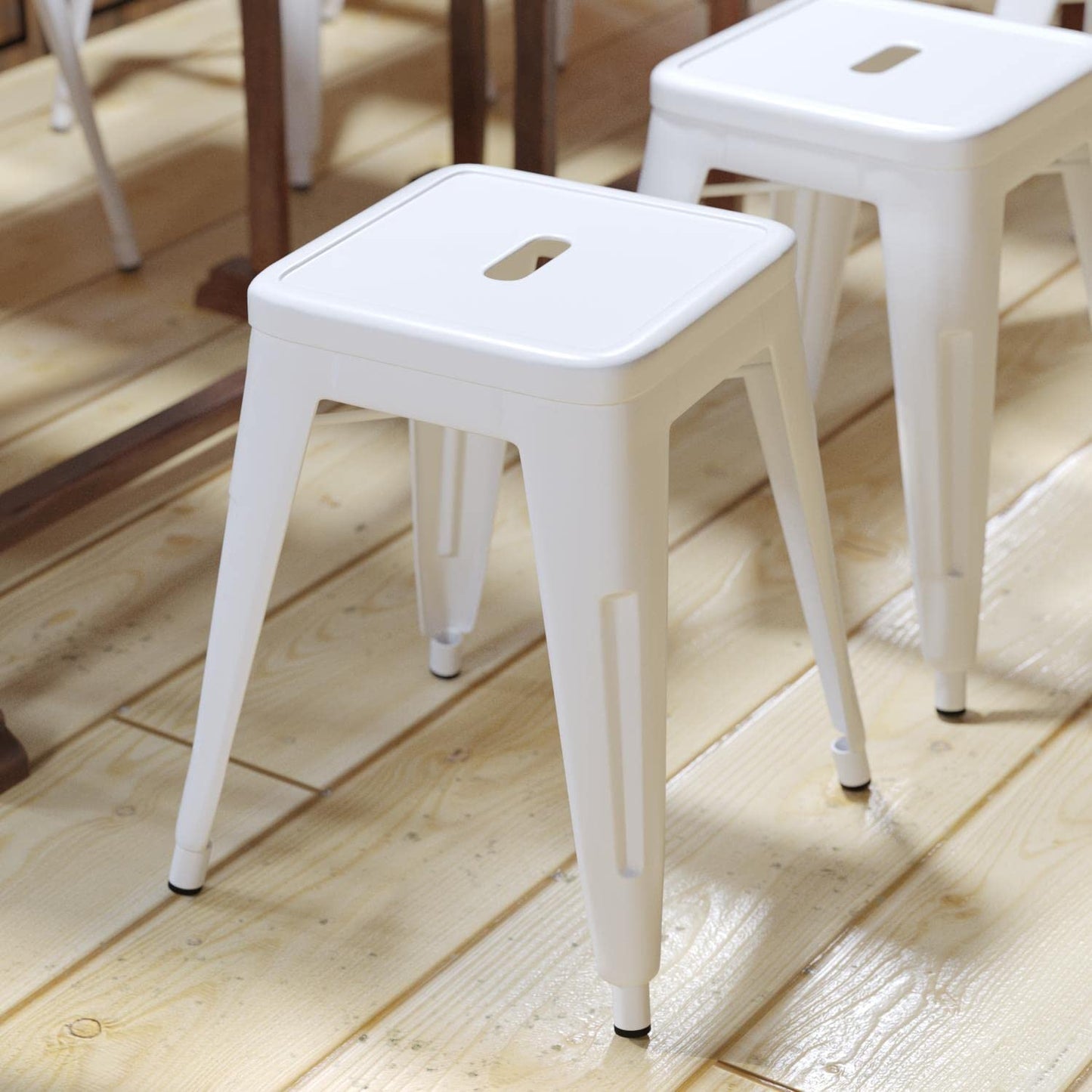 Flash Furniture Metal Dining Table Height Stool - Backless White Kai Commercial Grade Stool - 18 Inch Stackable Dining Chair - Set of 4
