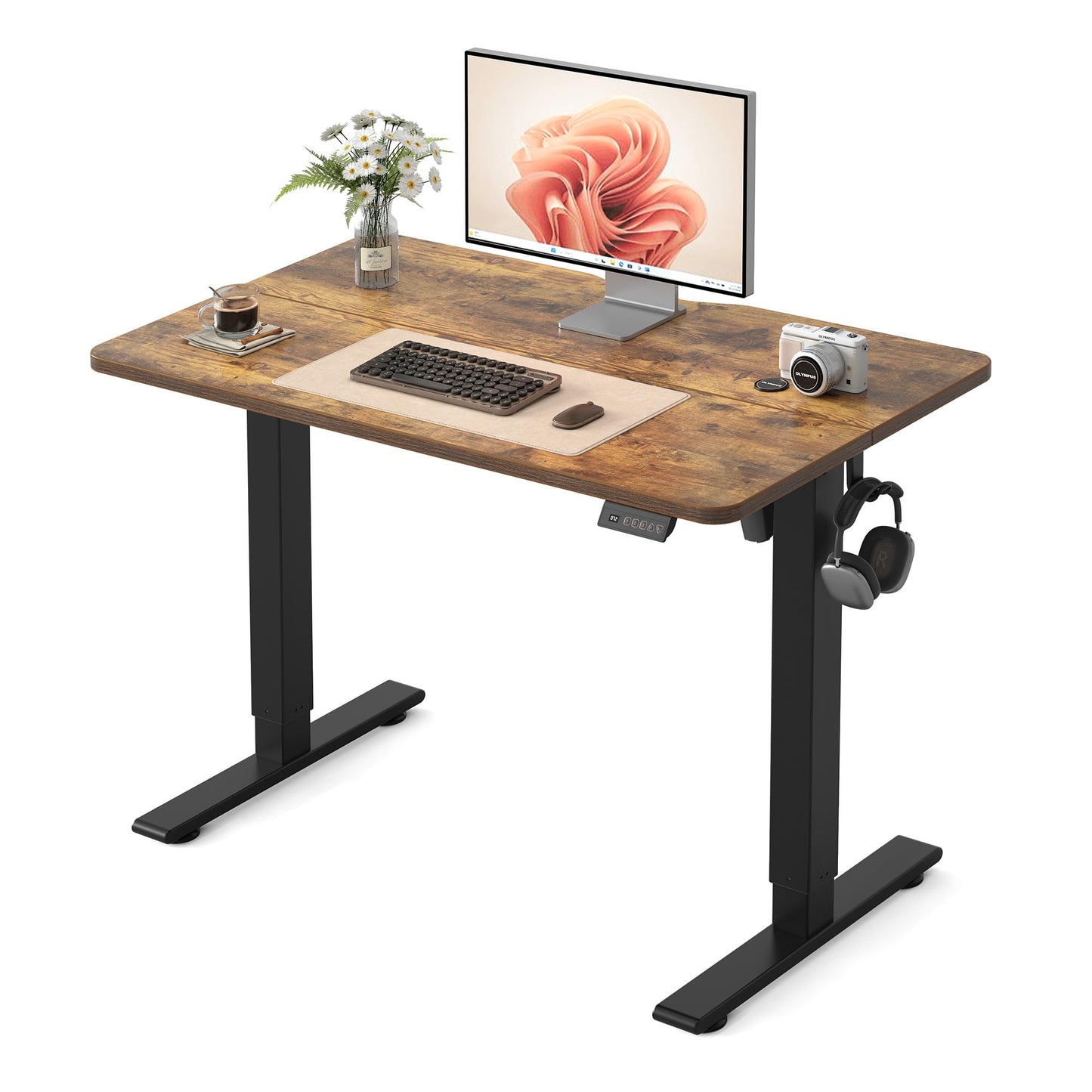 FEZIBO 40 x 24 Inches Electric Standing Desk Adjustable Height, 3 Memory Height Settings, Sit Stand Up Desk for Home Office & Computer Workstation, Rustic Brown