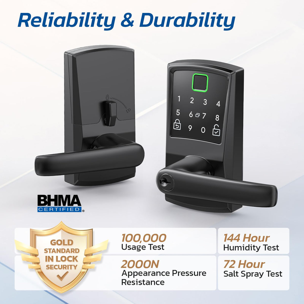 Keypad Smart Door Lock with Handle, Fingerprint Keyless Entry Digital Lock for Front Door,Nyboer Electronic Code Knob, Matte Black, Modern Style, Easy Installation,Deadbolt Alternative