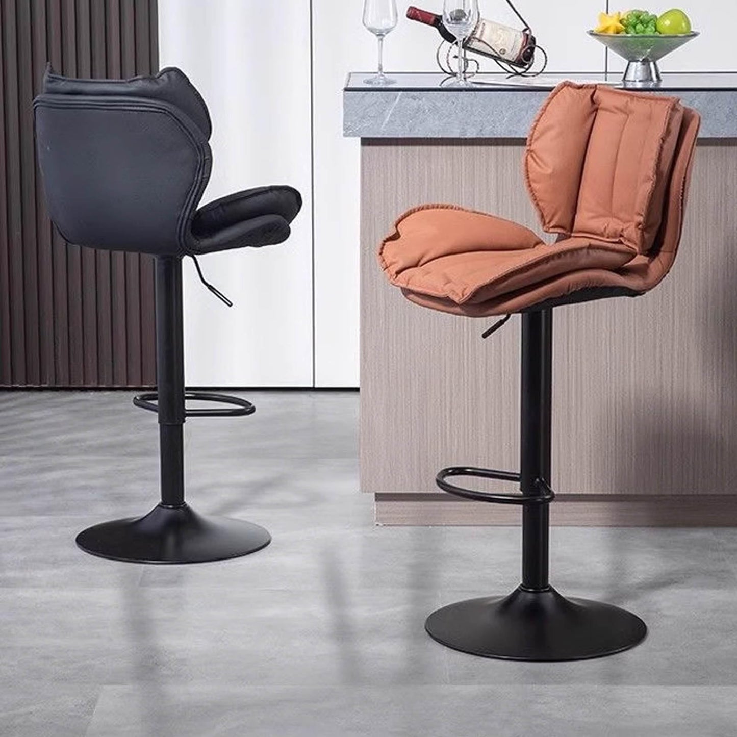 High Top Chairs Swivel Stool with Back Adjustable Height Padded Commercial Tall 23.6-31.5 Inches Airlift for Kitchen Island Dining Office, 1pc.(Brown)