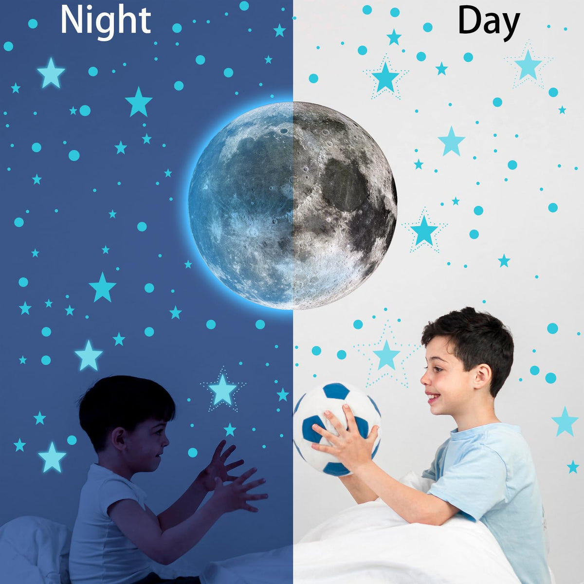 Glow in The Dark Stars and Moon for Ceiling, 951 PCS Wall Stickers for Girls Room Baby Nursery Birthday Christmas Gift for Boys（Blue）