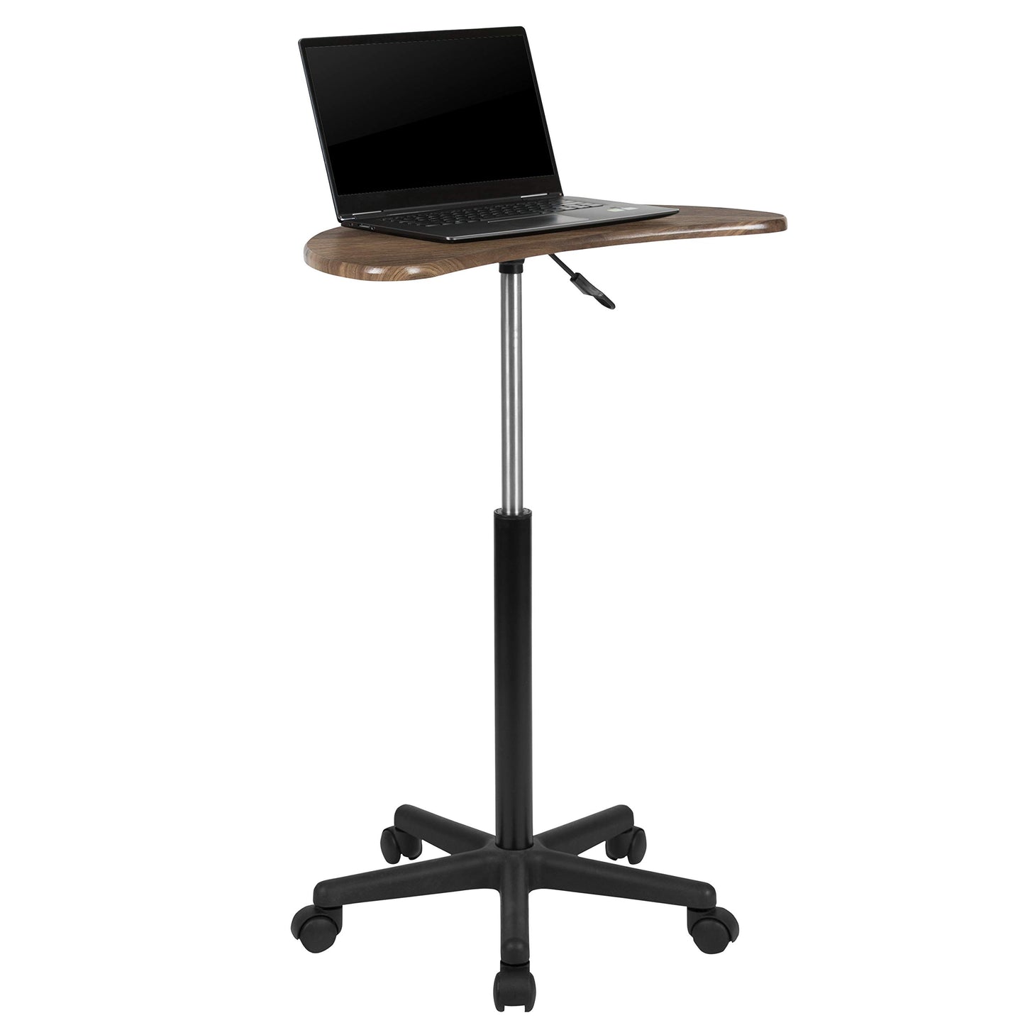 Flash Furniture Eve Rustic Walnut Sit to Stand Mobile Laptop Computer Desk with Heavy Duty Nylon Base and Dual Wheel Casters