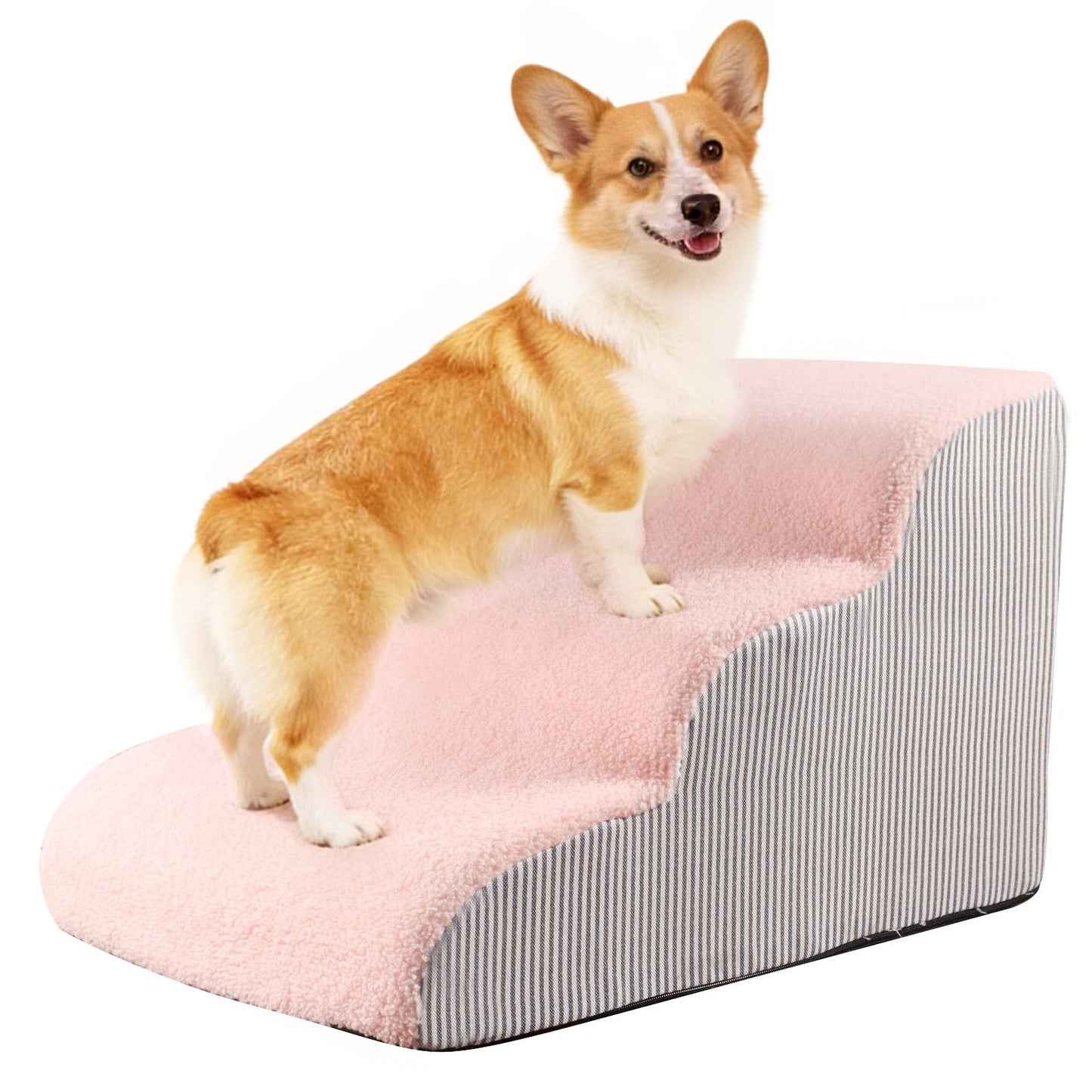 Dog Stairs for Bed 13.7" H, 30D Foam 3-Step for Sofa,Curved Stairs for Puppy,Pet Steps for Couch for Small Dogs and Cats or Pets Friendly