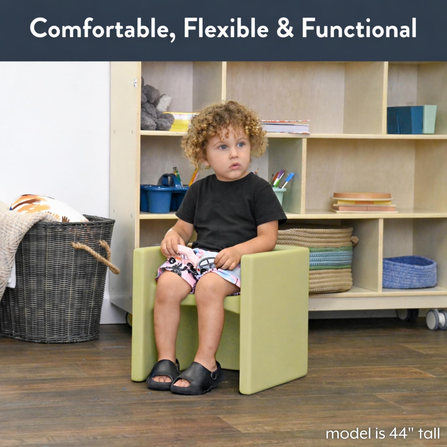 Children's Factory Cube Chair for Kids, Flexible Seating Classroom Furniture for Daycare/Playroom/Homeschool, Indoor/Outdoor Toddler Chair, Fern (CF910-014)