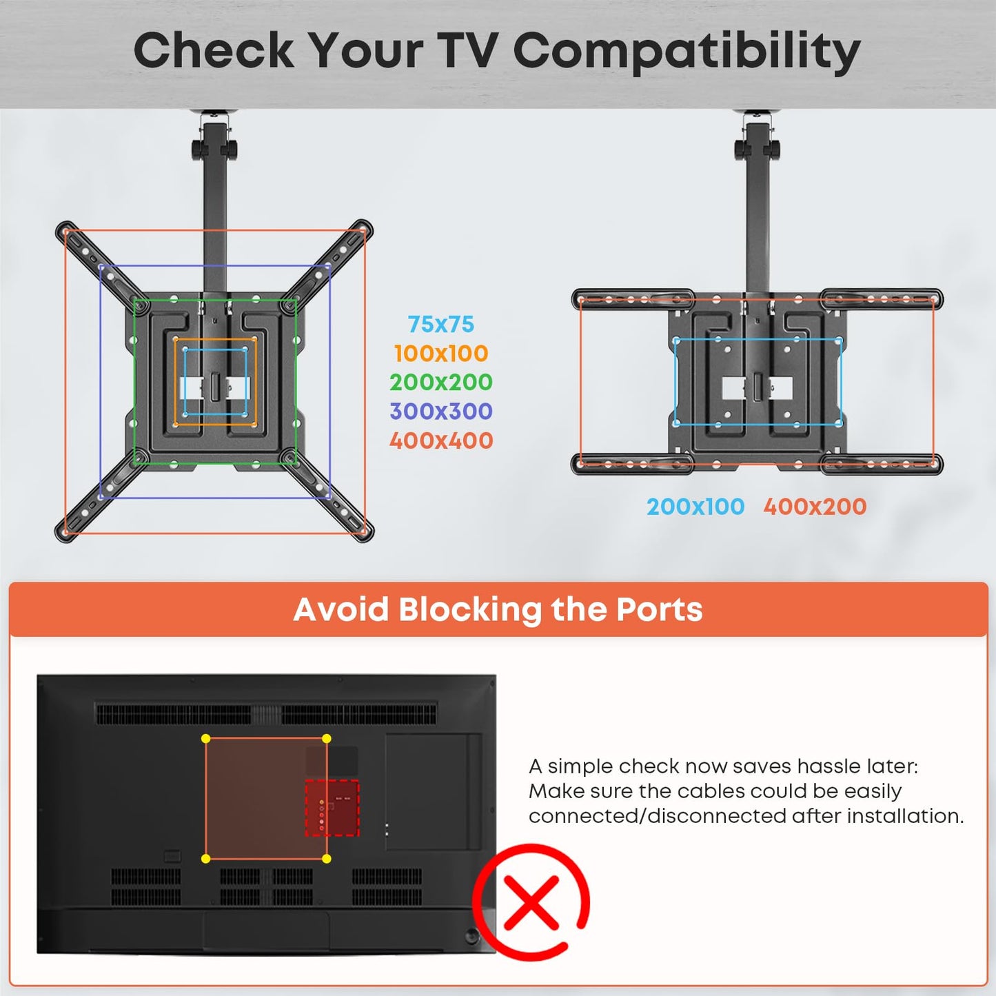 PUTORSEN Flip Down TV Mount, Manual Folding Ceiling TV Mount for Most 23'' to 55'' TVs, Height Adjustable Drop Down TV Mount for Flat & Pitched Roof, Swivel, Max Load 44lbs, Max VESA 400x400, Black