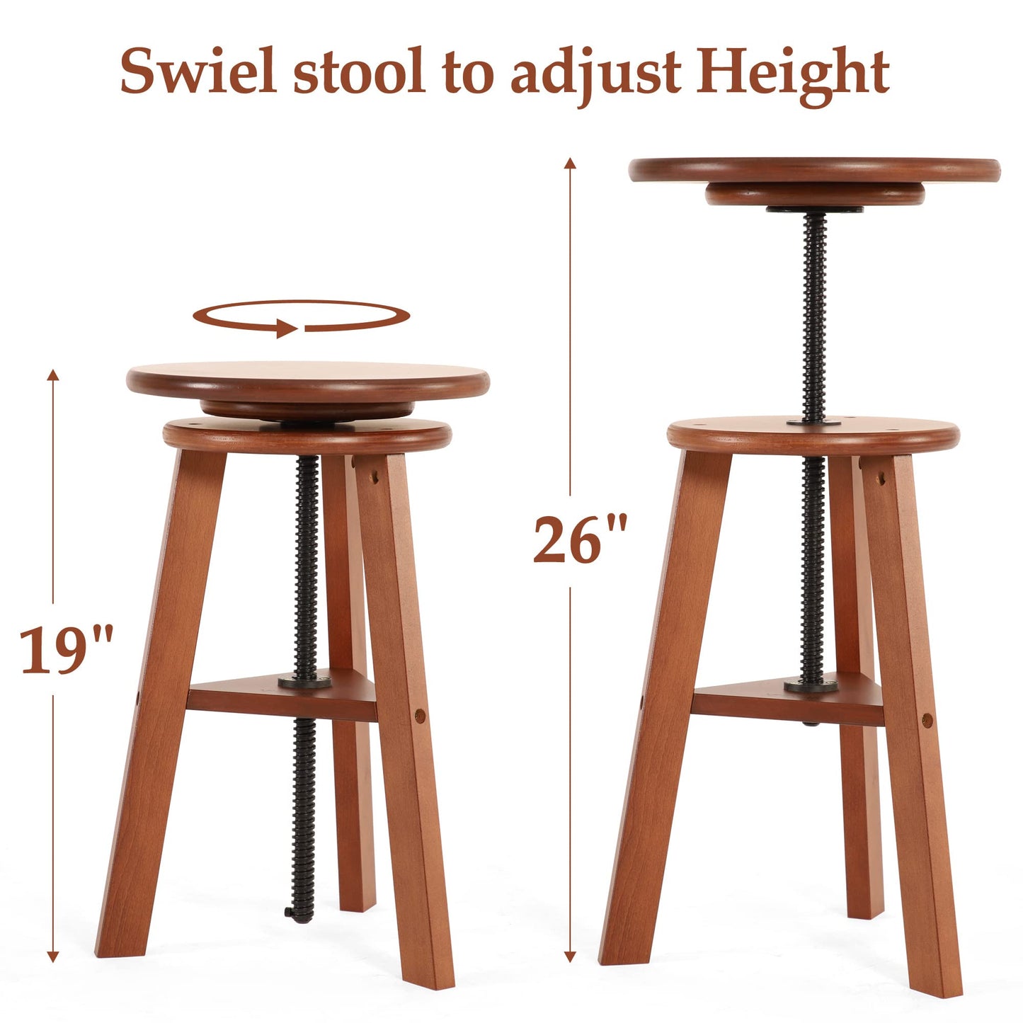 VISWIN Adjustable Drafting Stool, Beech Wood, Artist Stool Chair, Supports Up to 176 Lbs, for Artists, Studio, Home Use, Office, Kitchen, Walnut