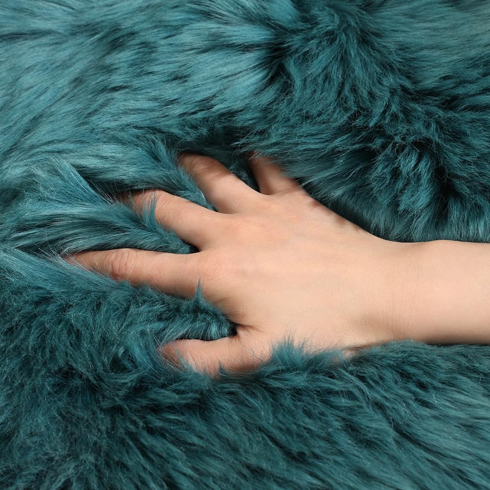 LLB Sheepskin Chair Covers Office Chair Cushion Dining Room Chair Pads Desk Chair Seat Cushion for Computer Chair Fur Area Rugs for Living Room 18x18 Inch (Pack of 1), Peacock Blue