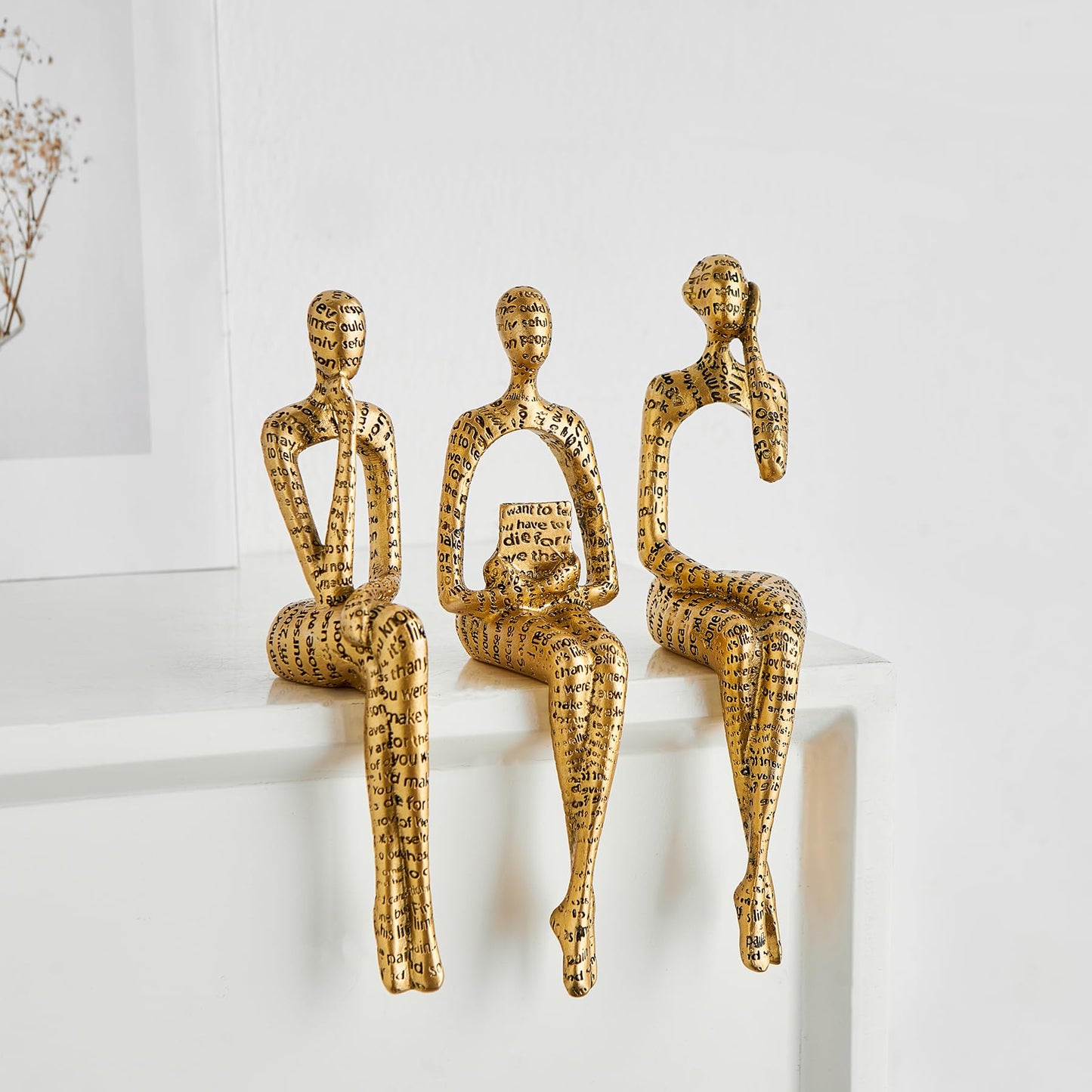 FJS Thinker Sculpture Statue Gold Home Decor, Modern Abstract Art Figurines for Bookshelf Desk Office, Decorations for Living Room Accent, Gift for Book Lovers (Gold)