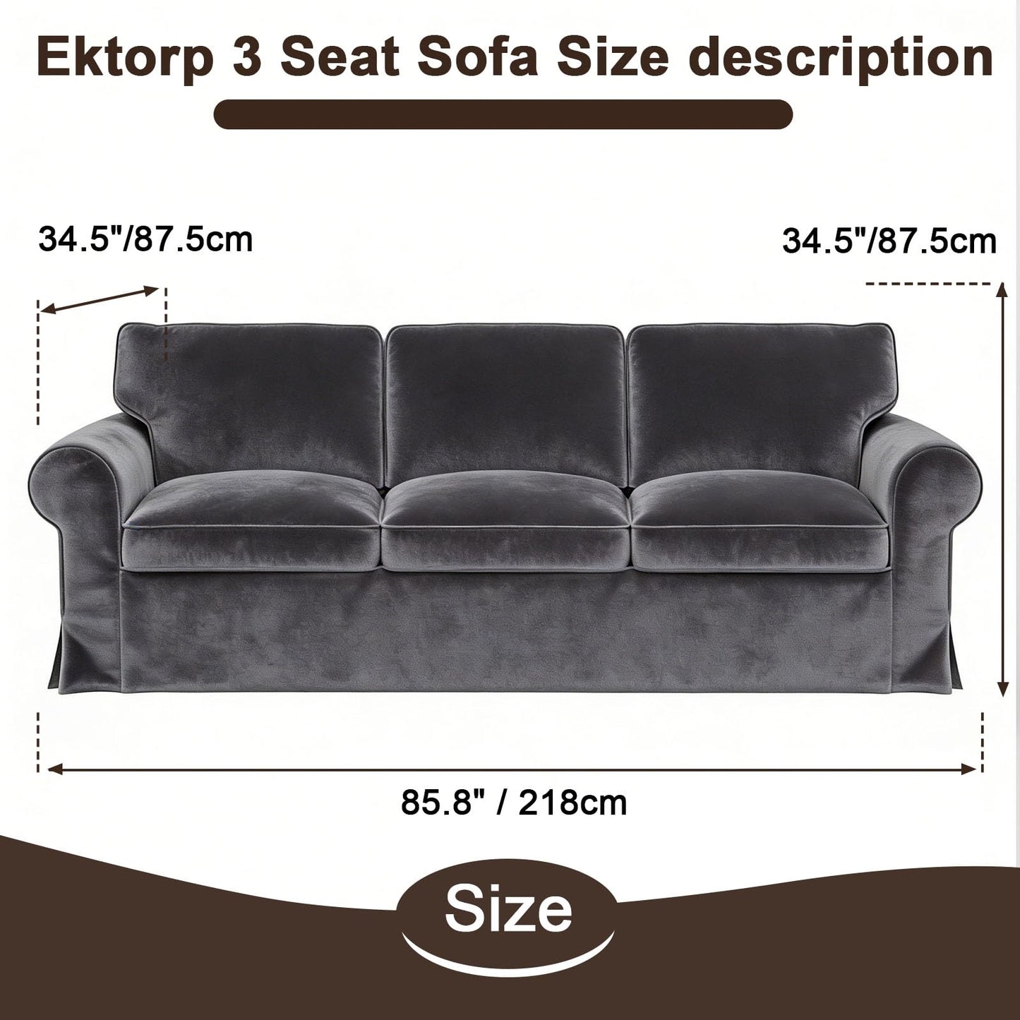 Velvet Pet-Friendly Replacement Sofa Cover Compatible for IKEA Ektorp 3 Seat Sofa Slipcovers, Couch Cover Only, 7-Piece Slipcover, Grey, Couch Cover Not Include The Sofa Body