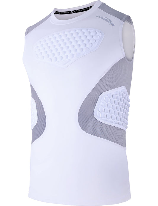 COOLOMG Youth Baseball Padded Shirt Kids Chest Protector Rib Heart Guard Sternum Protection for Football Softball Lacrosse Rugby White M