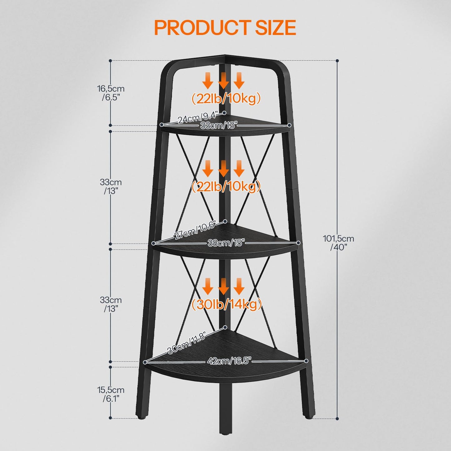 HOOBRO Corner Shelf, 3-Tier Corner Shelf Stand, 40" Tall Ladder Bookshelf, Industrial Corner Display Shelf Plant Stand for Living Room, Kitchen, Home Office, Black BB143CJ01