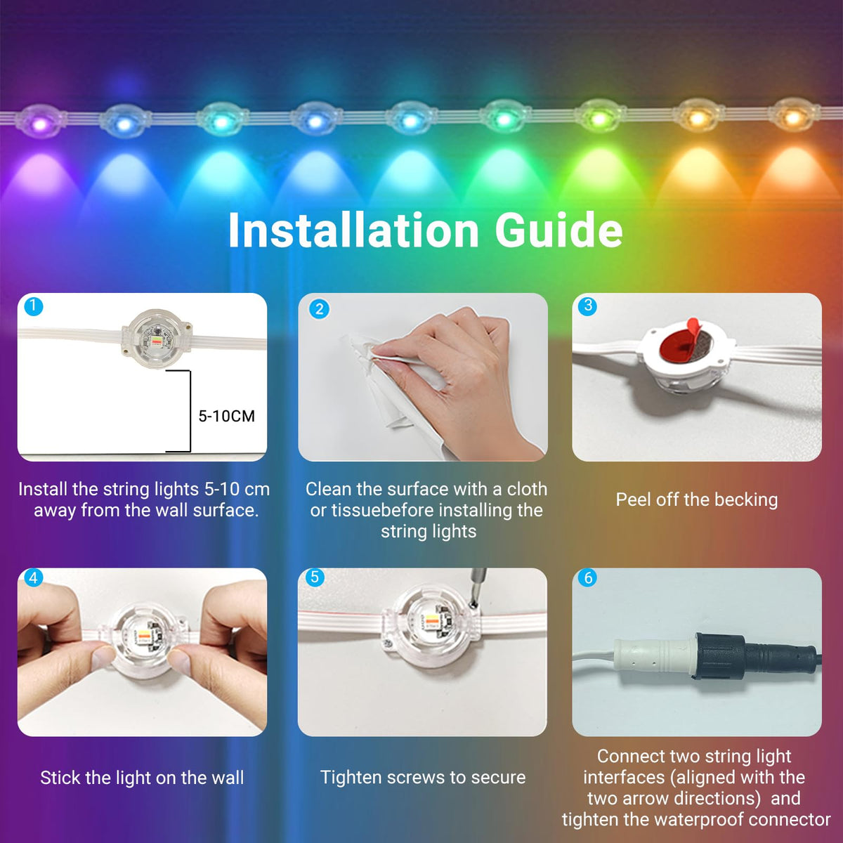 Permanent Outdoor Lights, Smart Outdoor String Lights with DIY Scene Modes, 100FT with 50 LEDs, IP67 Waterproof for Christmas, Halloween, Garden Decor, Party, Roof, Daily and Accent Lighting (100FT)