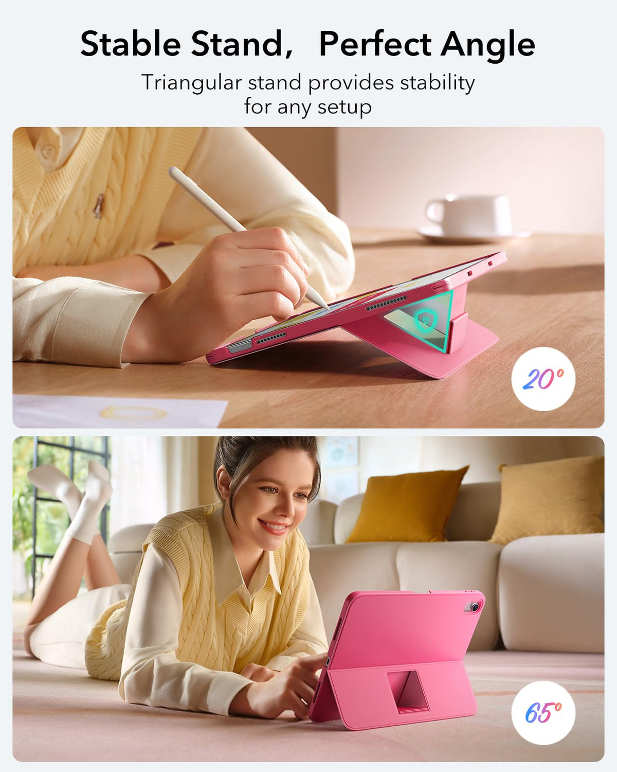 ESR iPad 11th (A16) 2025/10th Gen Flex Keyboard Case, Ultra-Light Magnetic Detachable Keyboard for iPad 10.9" with Writing/Viewing Modes, Larger Precision Trackpad, Pink