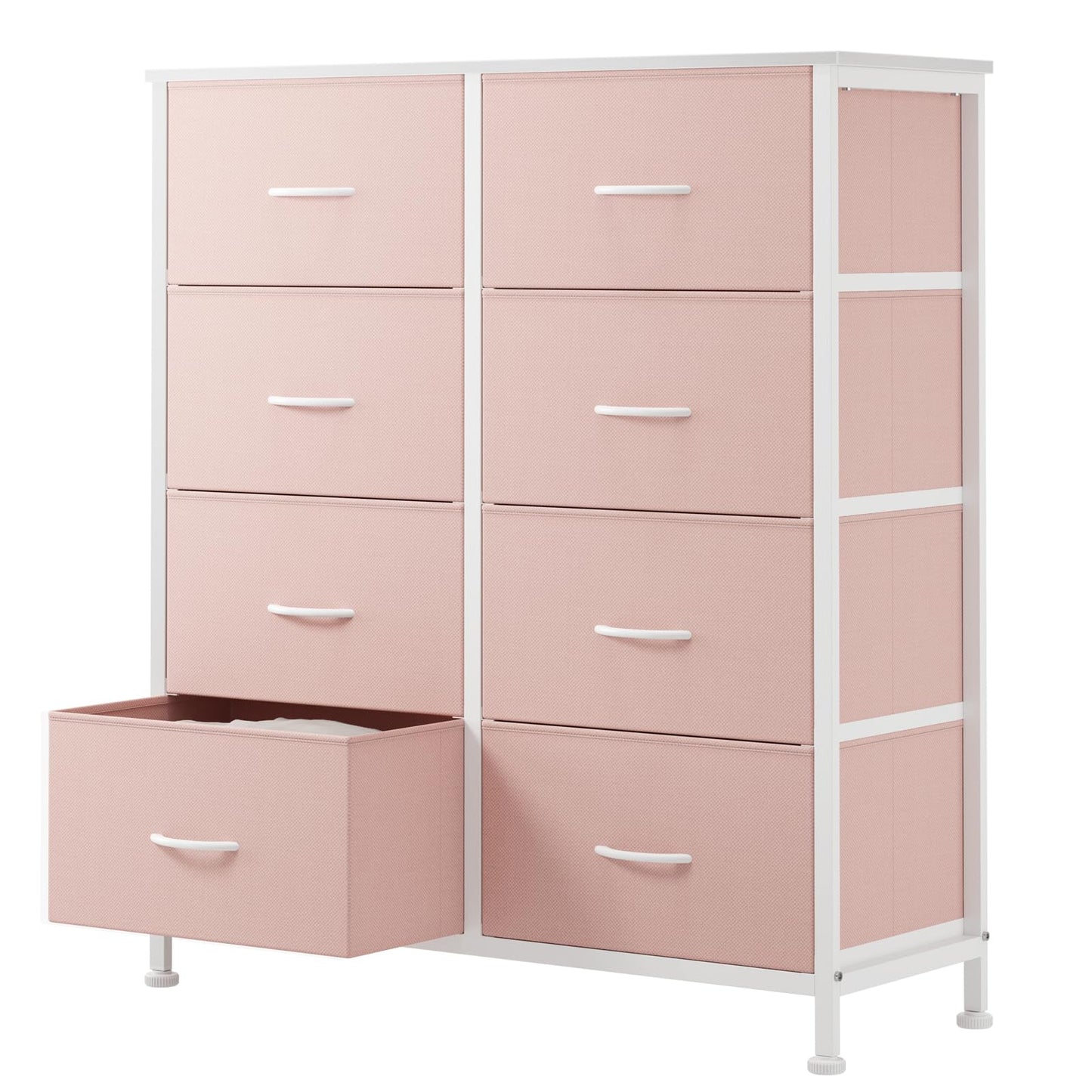 Sweetcrispy 8 Drawer Fabric Dresser for Bedroom, Tall Double Dresser Chest of Drawers with Sturdy Steel Frame and Wooden Top, Closet Living Room Storage Organizer with Easy Pull Handles,Pink