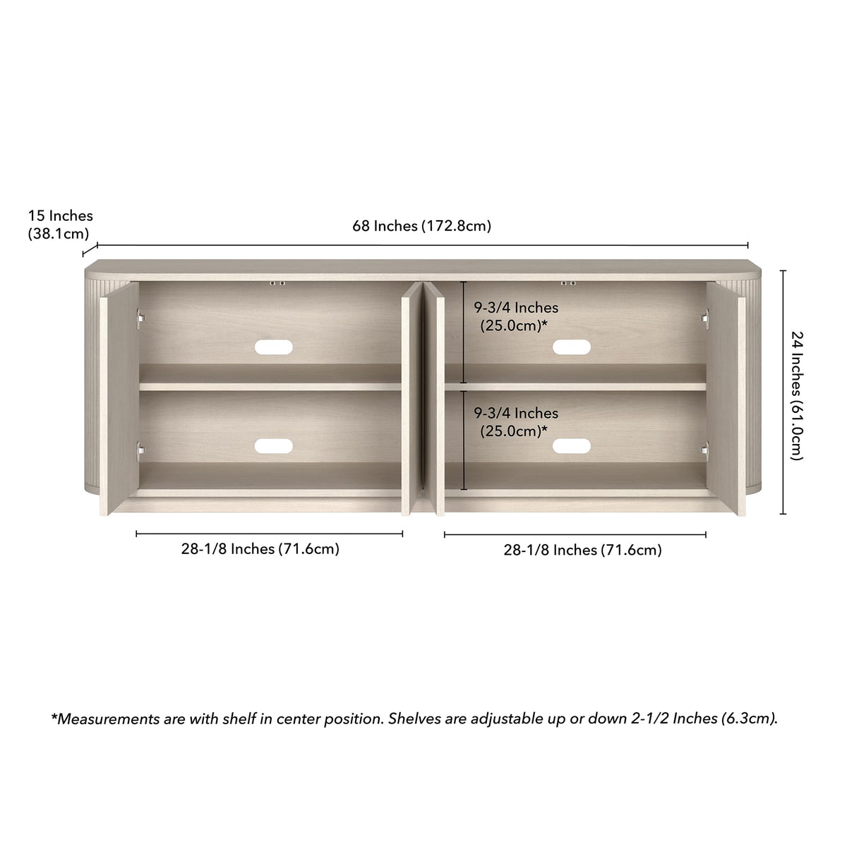 Henn&Hart Fluted TV Stand for TVs up to 75" with 2 Storage Cabinets with an Adjustable Shelf for Living Room, Family Room, or Office, Beech White