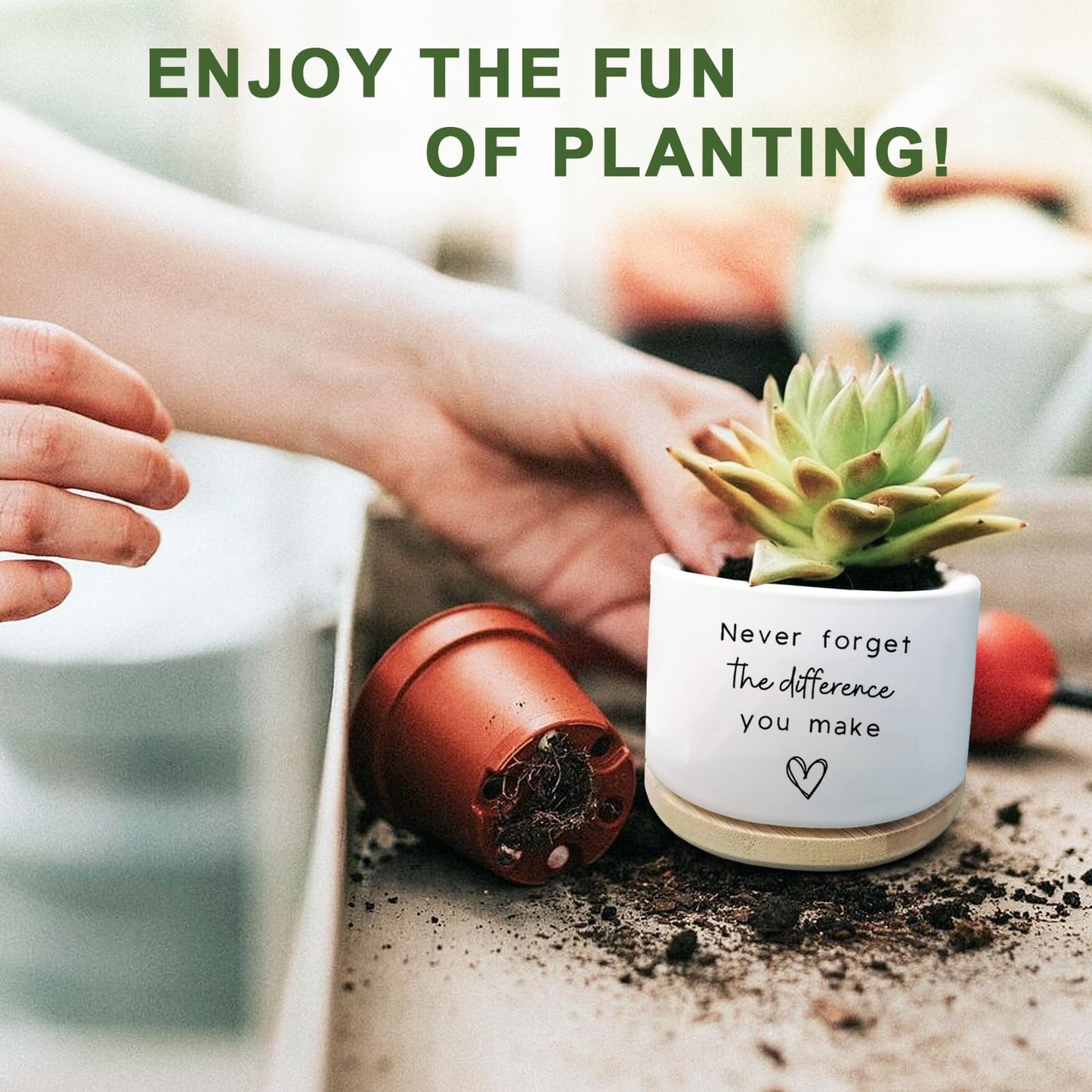 Aryabtya Cute Succulent Planter, Flower Cactus Plant Pot Gifts, Going Away Farewell Thank You Inspirational Employee Appreciation Gifts for Women Men Coworkers Boss Lady Manager (No Plants)