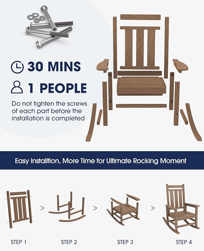 KINGYES Oversized Outdoor Rocking Chair Set of 2, All-Weather Patio Rocking