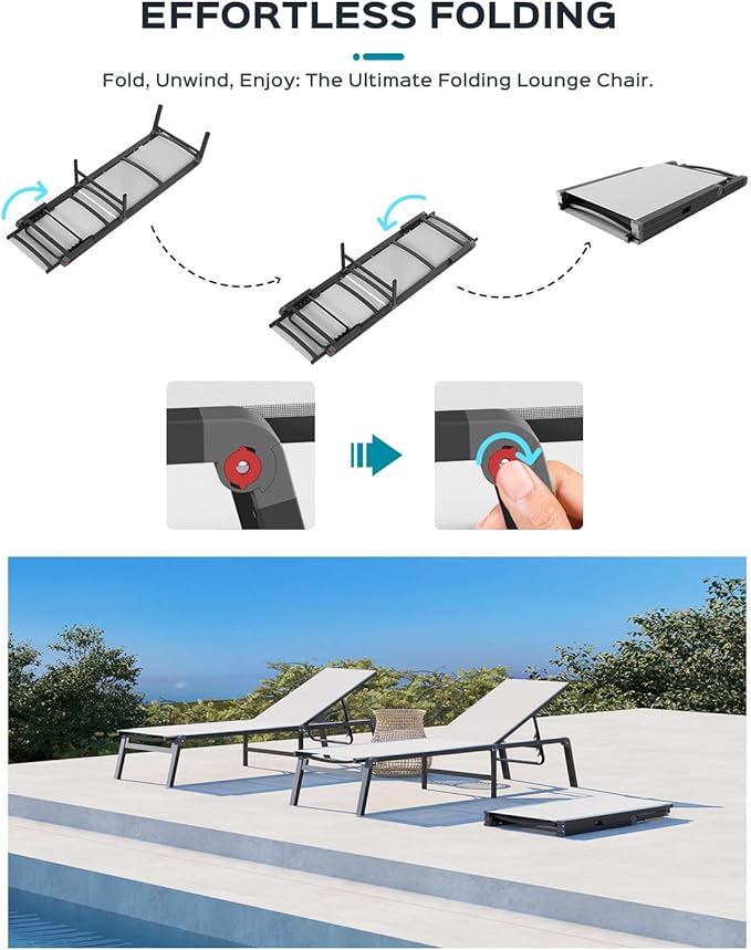 Patio Chaise Lounge Chair Set of 4, Foldable Lounge Chair