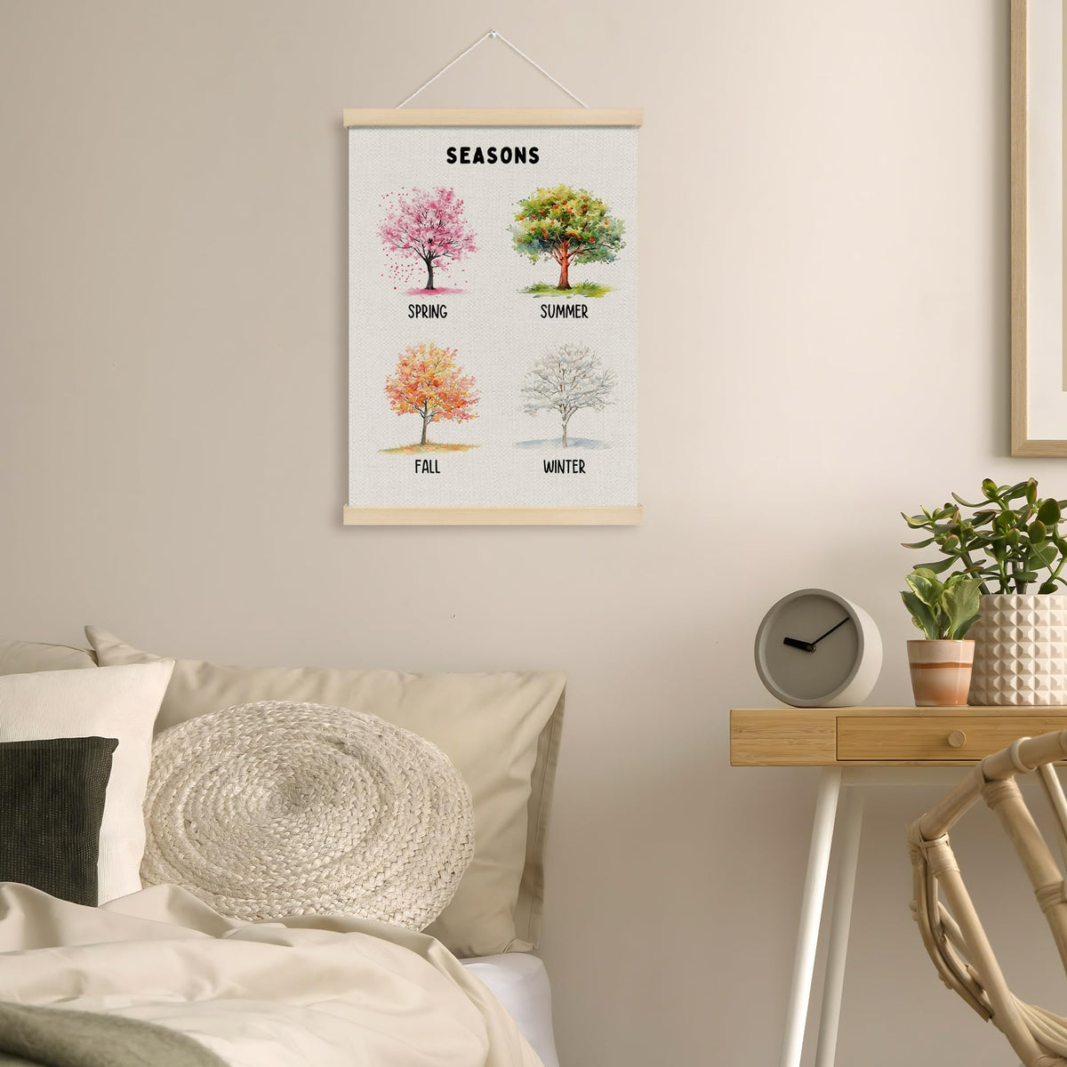 MOTERMATE Seasons Nursery Wall Art Poster for Classroom, Toddler Room Decor, Learning Educational Canvas Poster Hanger Frame for Toddlers Classroom, Kids Playroom Wall Hanging Banner Decor, 12x16In