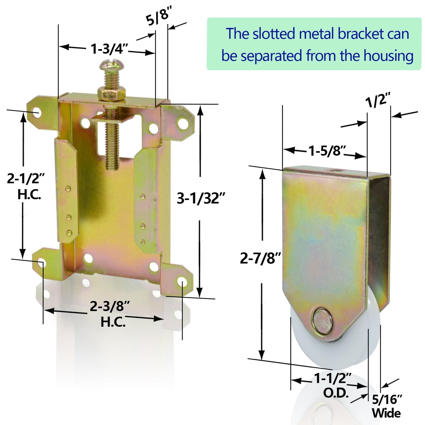 Sliding Mirror Closet Door Rollers Replacement Hardware Fits Contractors Part #W8020C Wardrobe Doors Wheels, 2-1/2" Vertical H.C., 1-1/2" Nylon Concaved Ball Bearing Wheel, 2 Pack