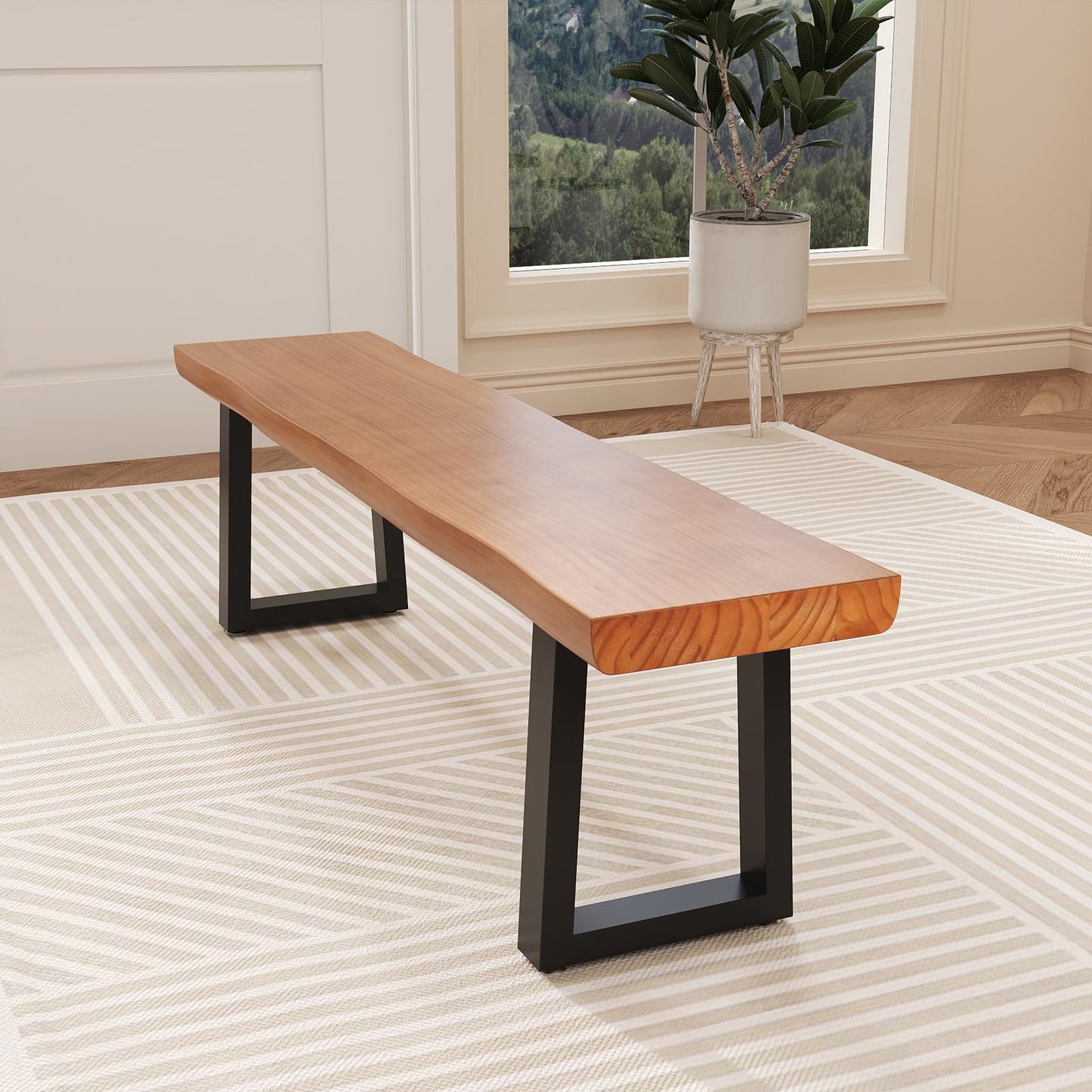 tiedingdingjiaju 31.5in Light Brown Solid Wood Bench with Sturdy Metal Legs - Versatile Dining/Entryway Bench for Living Room, Home Office & Dining Room | Multi Size Options