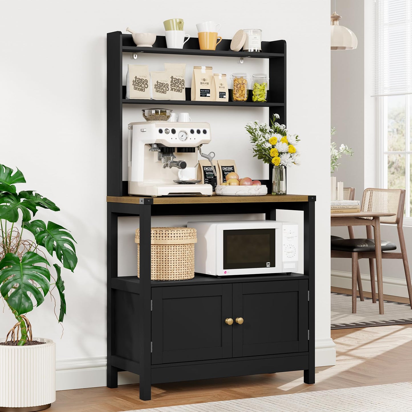 Lomojo Microwave Standing Baker's Racks Cabinet, 5-Tiers Coffee Bar (Black)