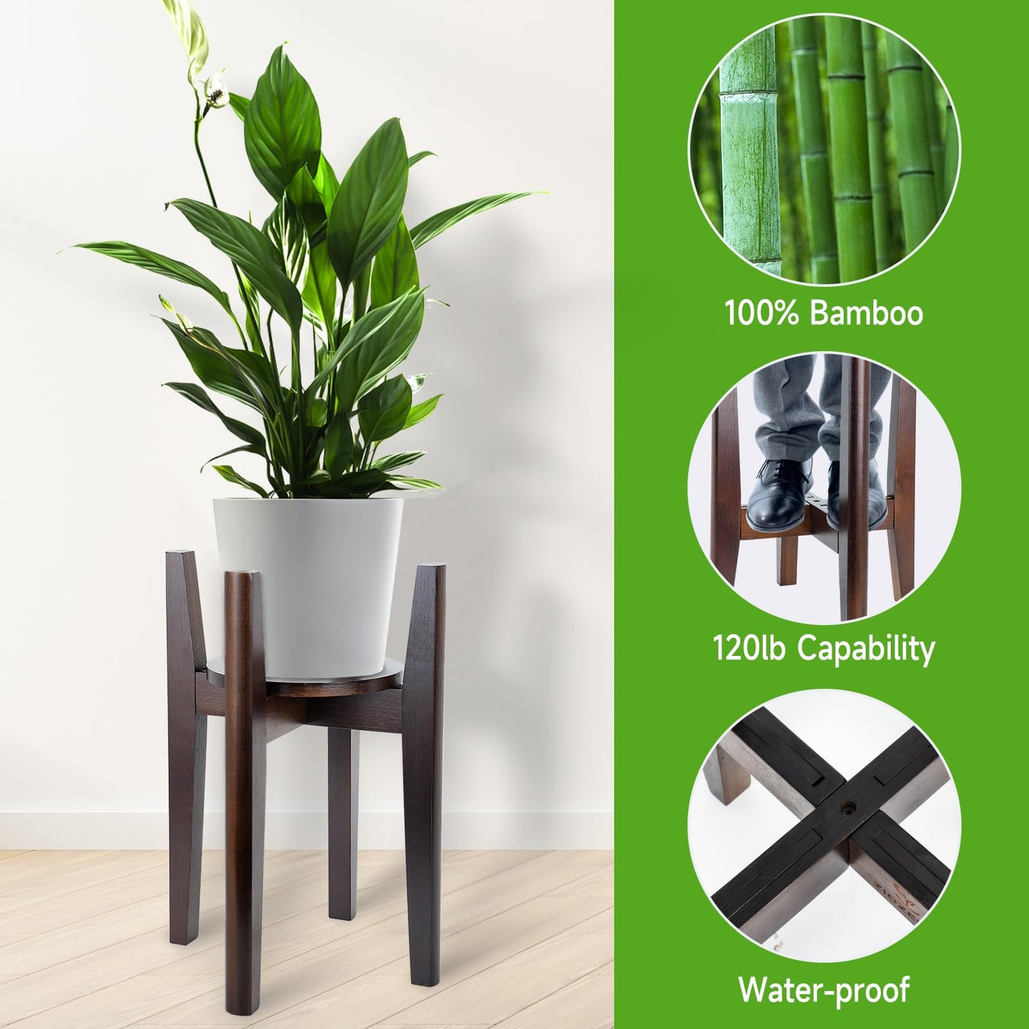 ZIOZERTT Adjustable Plant Stand with Tray,Indoor Wood Plant Stand Fit 8'' to 12'' Planter,Mid Century Modern Flower Pot Holder Rack(Plant and Pot Not Included)