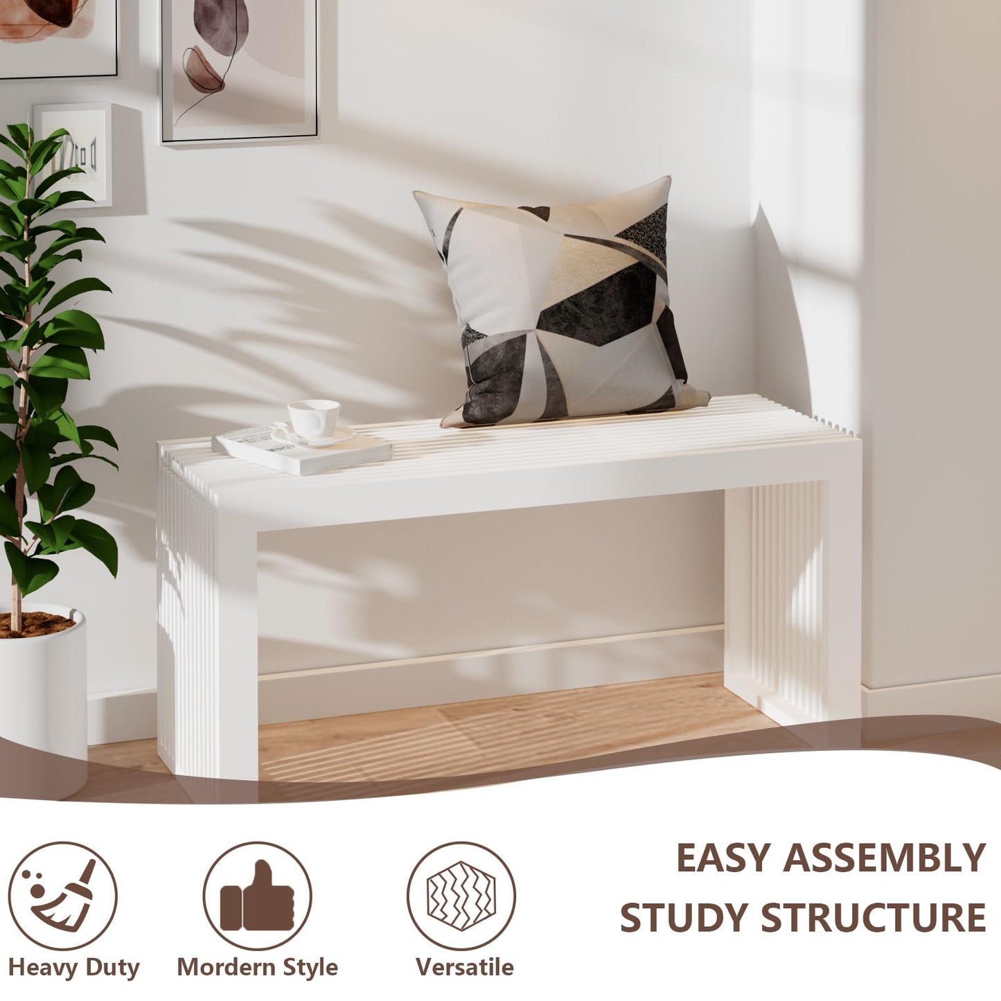 APRTAT Bamboo Dining Bench Indoor Long Entryway Shoe Rack Benchs,Outdoor Modern Wood Benches 35 Inch Bamboo Bench for Living Room Hallway Bedroom Bathroom White