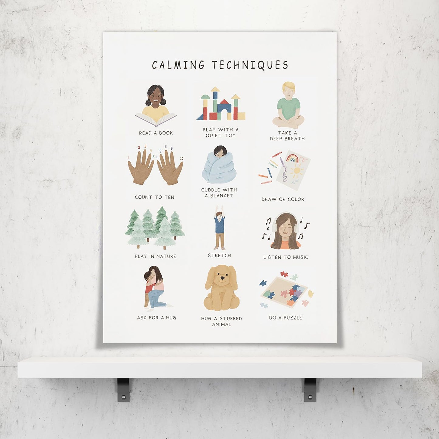 uoyien Calming Corner Classroom Mental health Posters Feelings Calming Techniques Canvas Wall Art Boho Emotions Chart for Kids Prints Special Education Wall Decor for Office School 12x16in Unframed