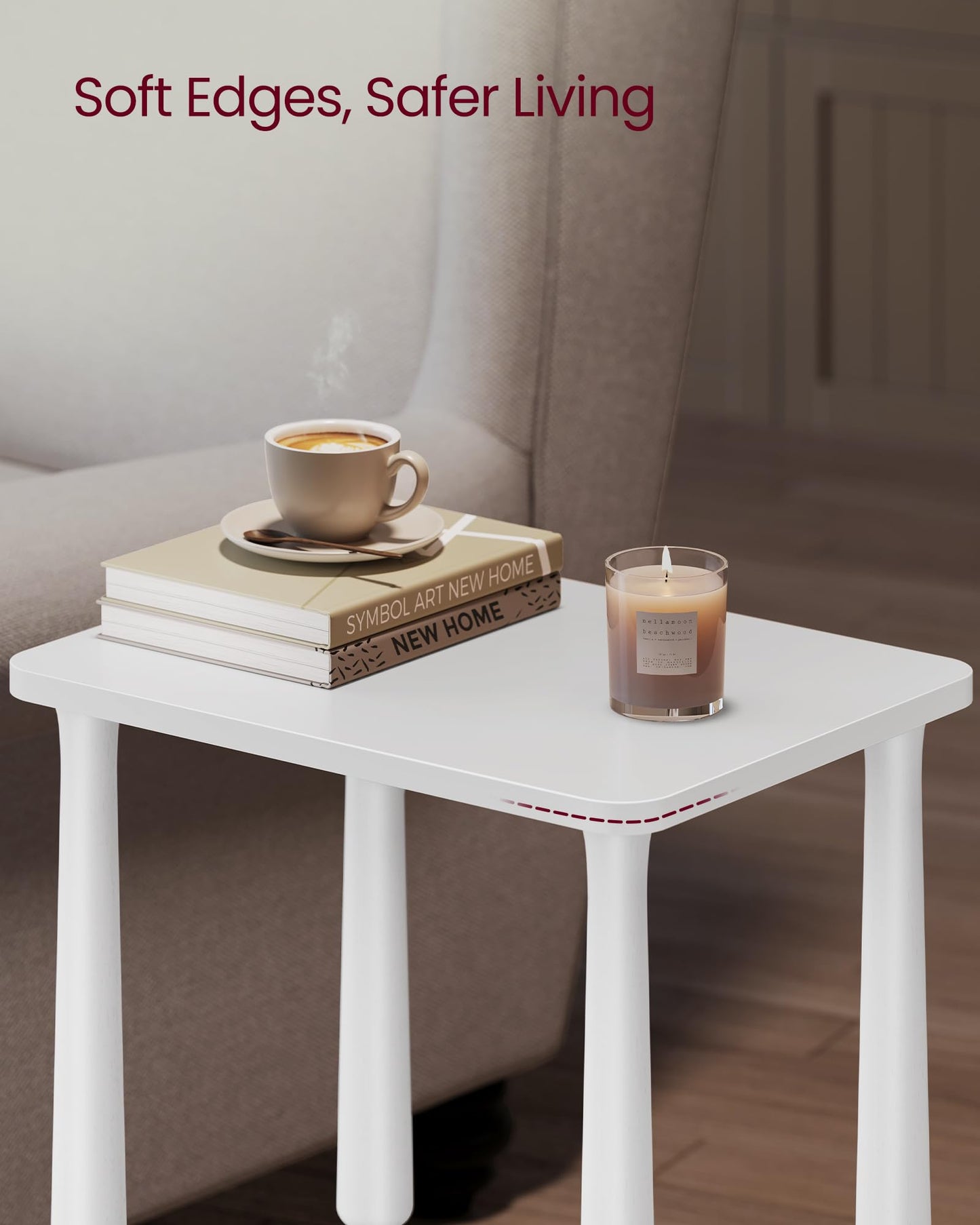VASAGLE Mariel Collection - Side Table, Accent Nightstand for Small Spaces, Rectangular End Table with Shelf, Solid Wood Legs, Mid-Century Modern, Living Room Bedroom, Cloud White ULET294WB01S