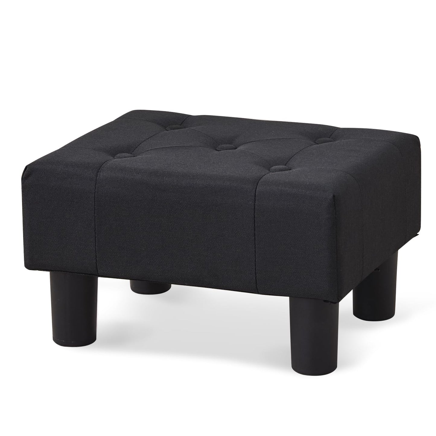 BRIAN & DANY Small Foot Stool, Linen Foot Stools with Legs, Stable Small Footstool for Living Room, Black