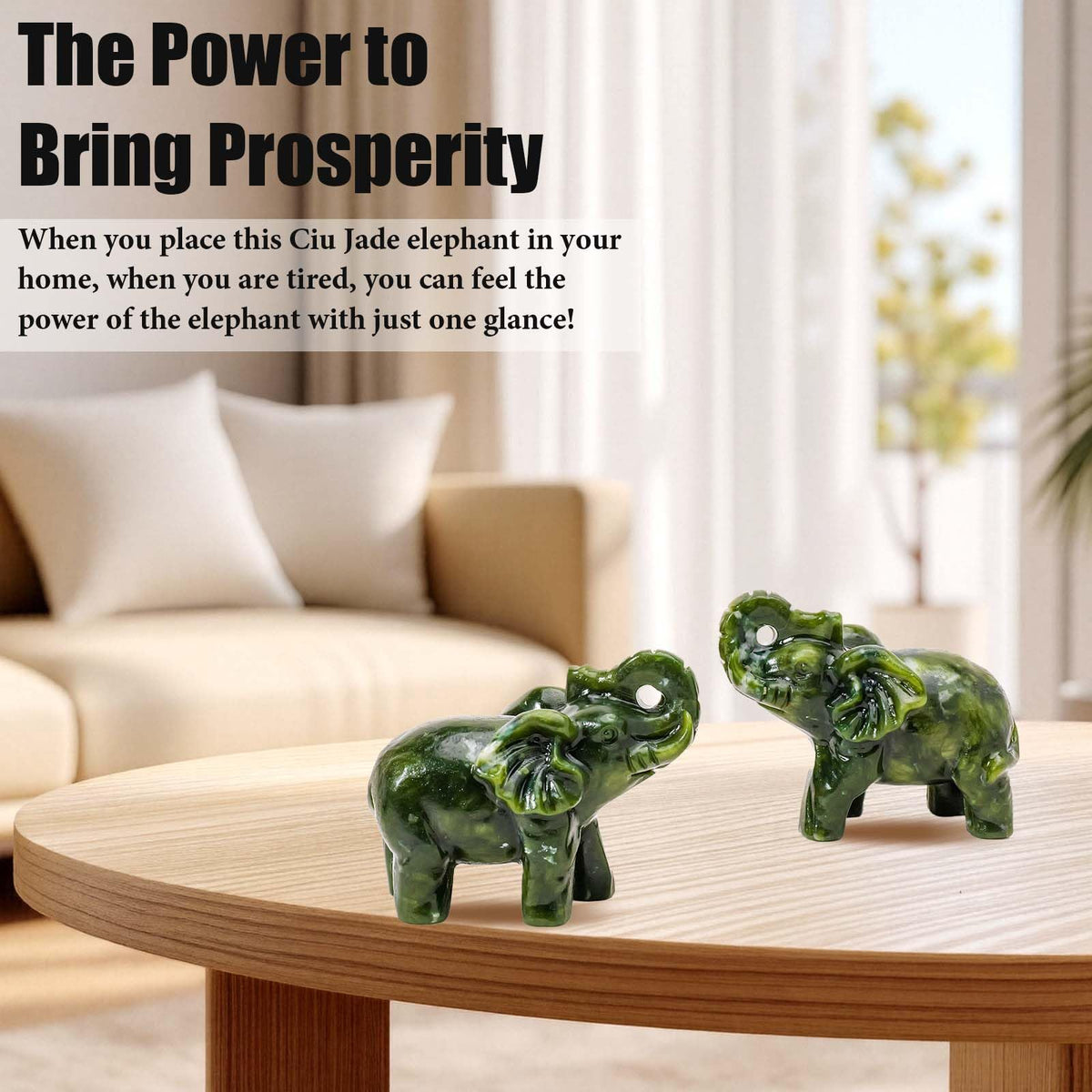Apengshi Natural Crystal Raw Stone Jade Figurine,Cute Decorative Animal Statue (Running Elephant)