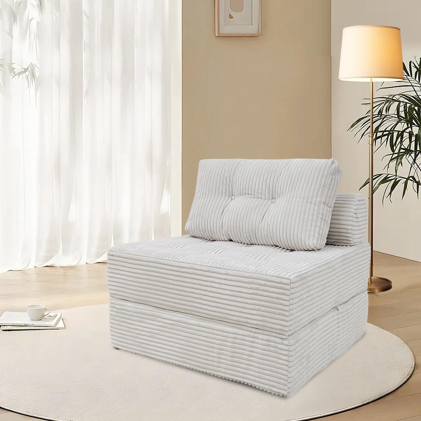 ANONER Memory Foam Folding Sofa Bed, Sectional Couches with Pillow, Futon Floor Couch, Versatile Convertible Sleeper Chair, Boneless Chaise Lounge, Fold Out Chair Bed for Living Room, Beige