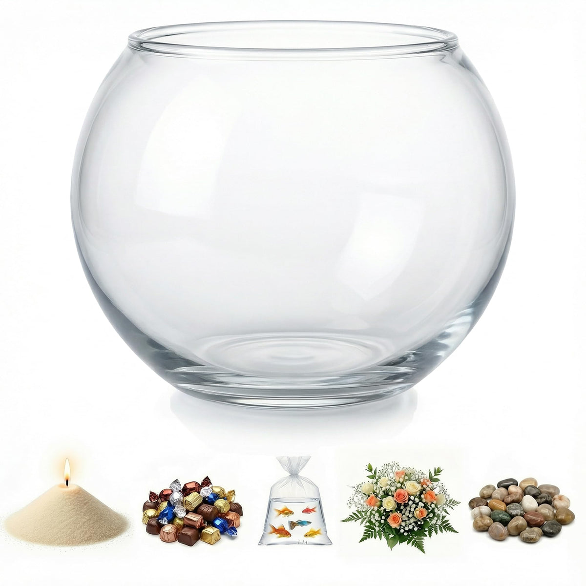 Glass Fish Bowl, Decorative Glass Bowl, Round Vase for Flowers and Decoration, Bowl for Sand Candles, Terrarium Bowl, Sphere Vase (5.7x4.5 inches)