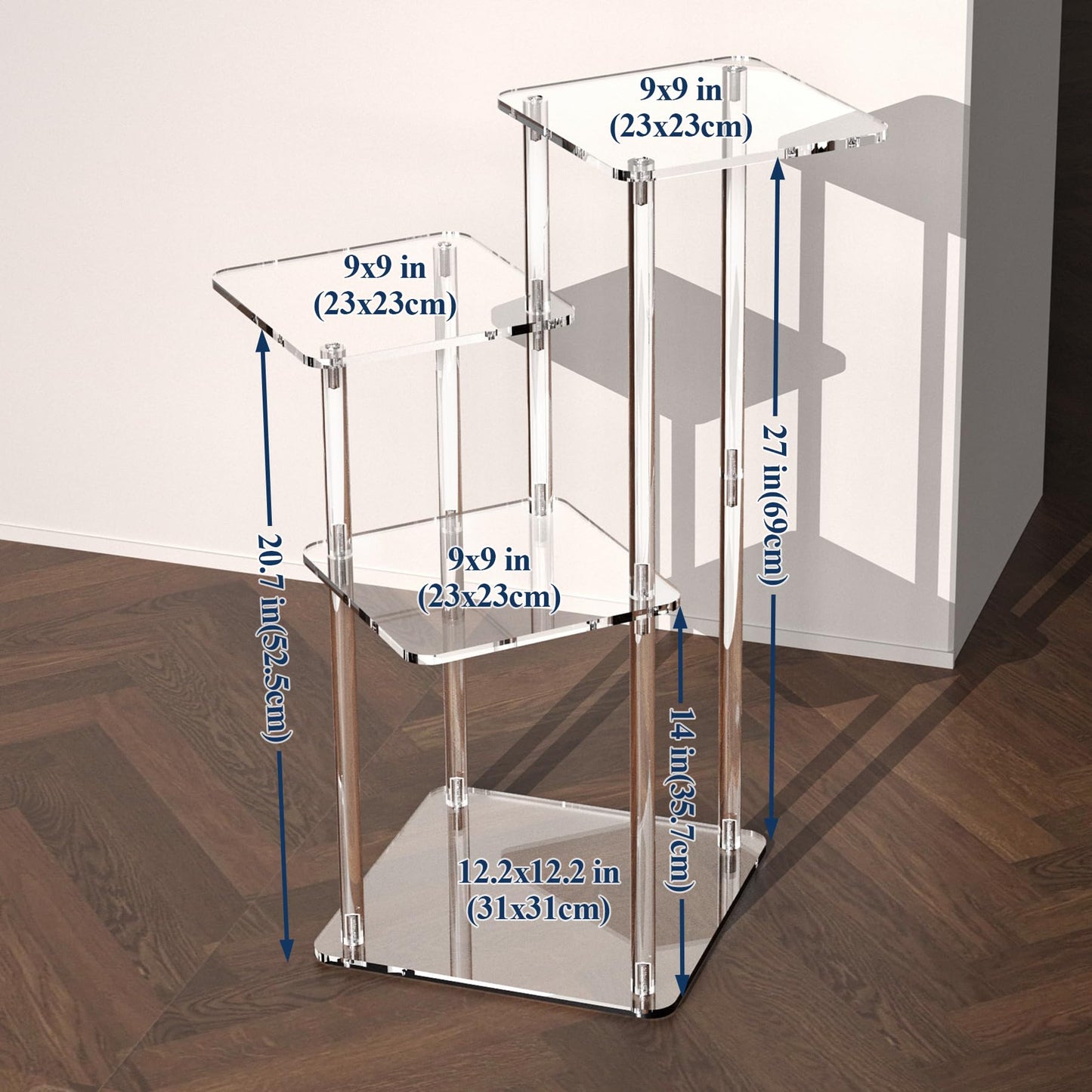 NiHome 4-Tier Clear Acrylic Side Table for Modern Homes, 27" High Easy Assembly Display Stand for LEGO Collection Sets,Figurine Display Shelf Riser for Plant Indoor,Collectibles & Room Decor