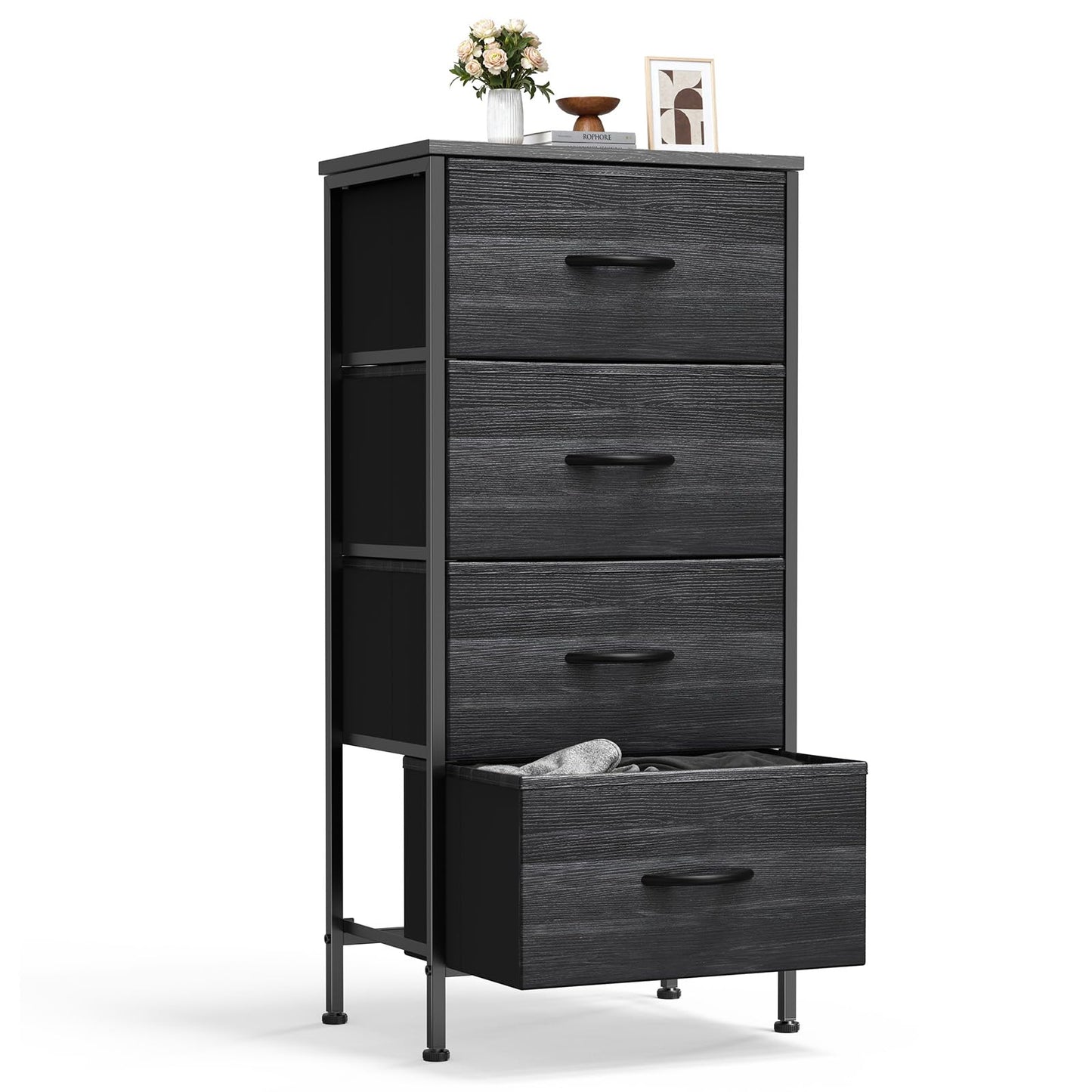 Sweetcrispy 4 Drawer Fabric Dresser Storage Tower Nightstand Chest